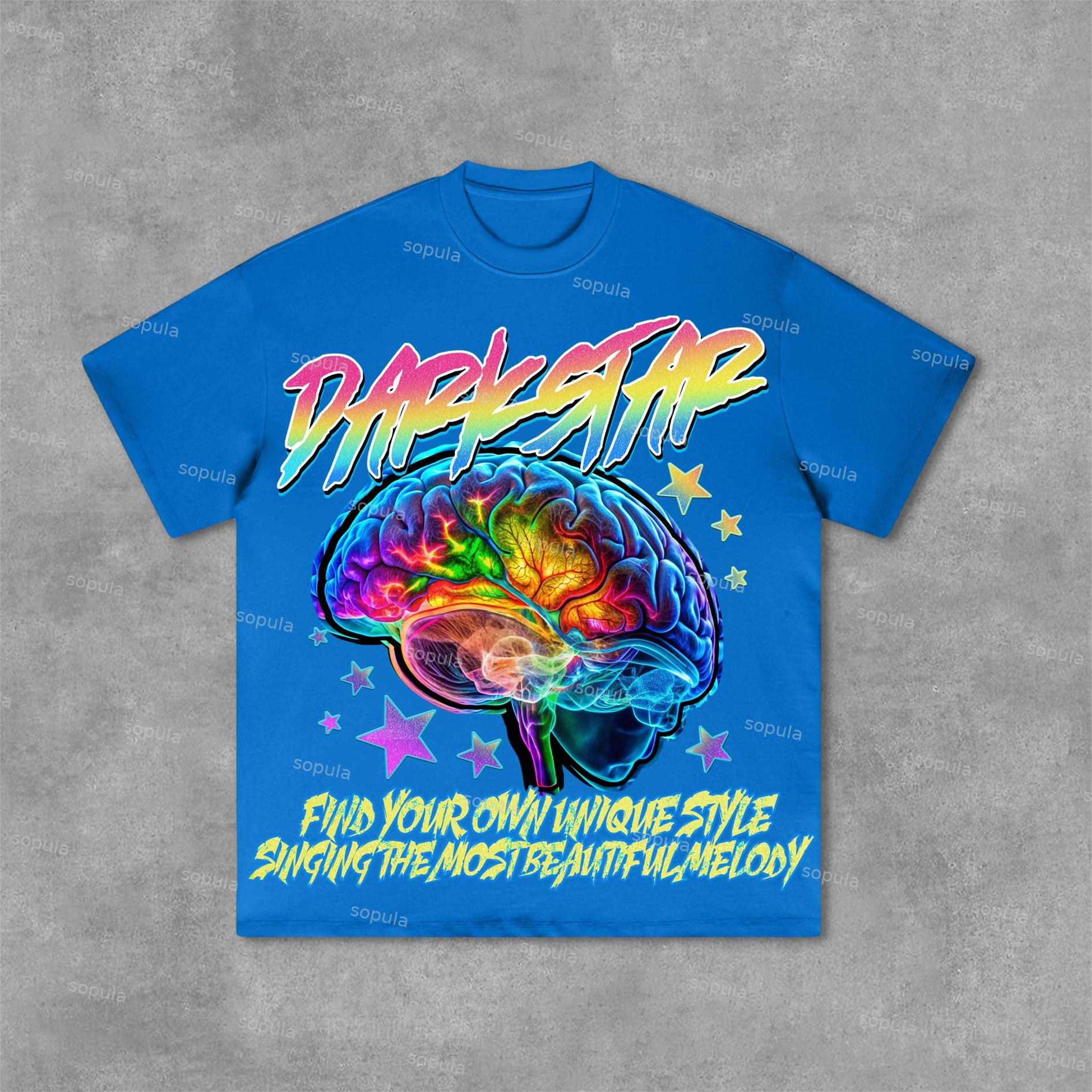 Sopula Darkstar Fun Color Brain Graphic Print Cotton T-Shirt Product Image