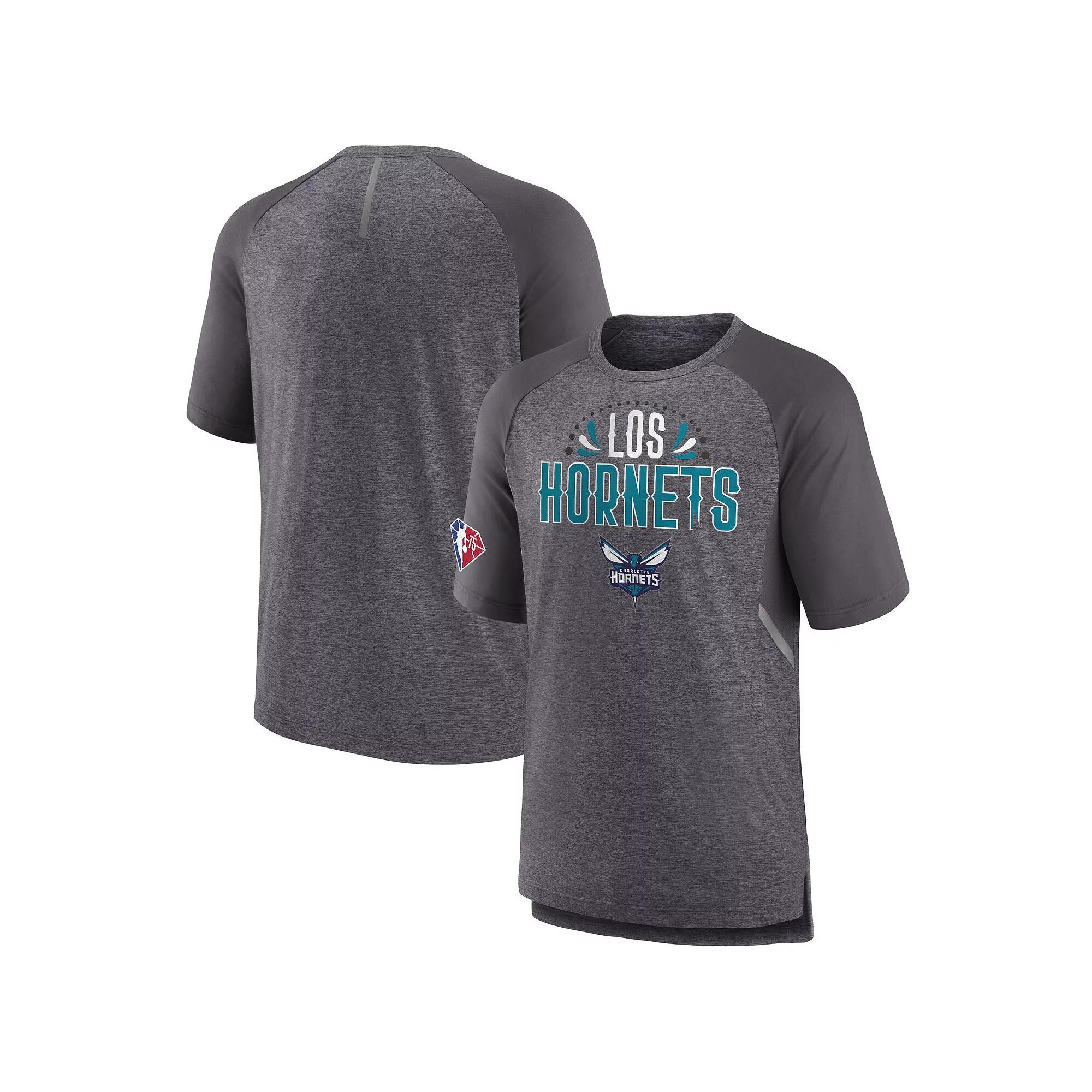 Men's Fanatics Branded Heathered Gray Charlotte Hornets 2022 Noches Ene-Be-A Core Shooting Raglan T-Shirt, Size: 2XL, Chr Grey Product Image