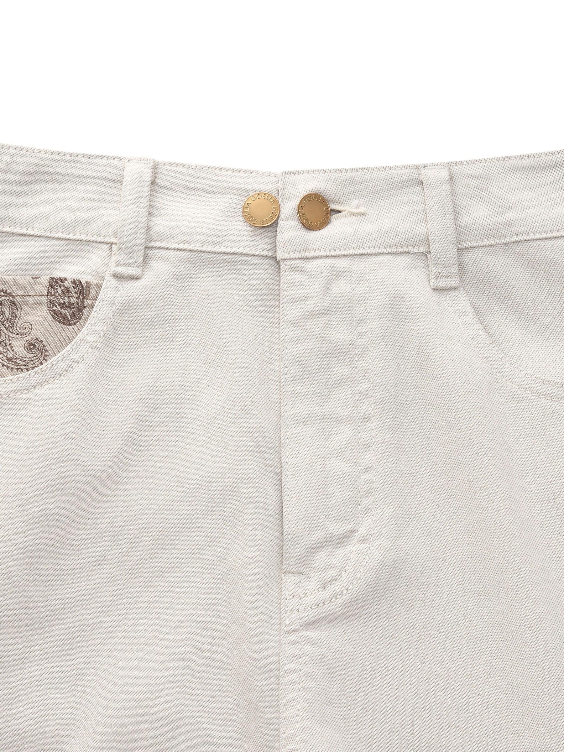 Cotton Denim Paisley-Detail Women Curved Leg Jeans Product Image