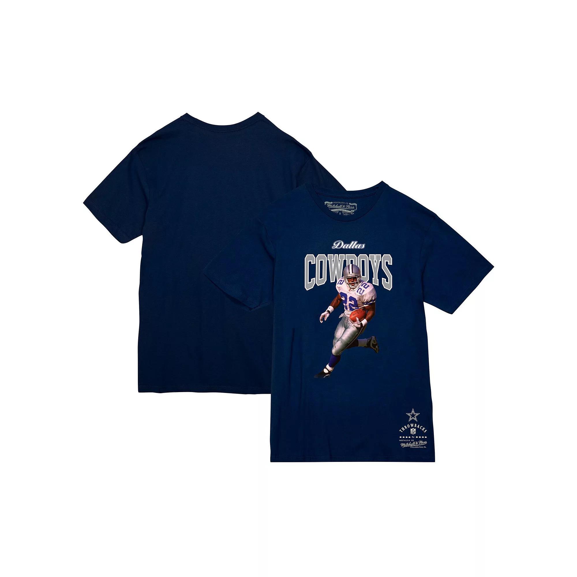 Men's Mitchell & Ness Emmitt Smith Navy Dallas Cowboys Sideline Retired Player T-Shirt,  Product Image