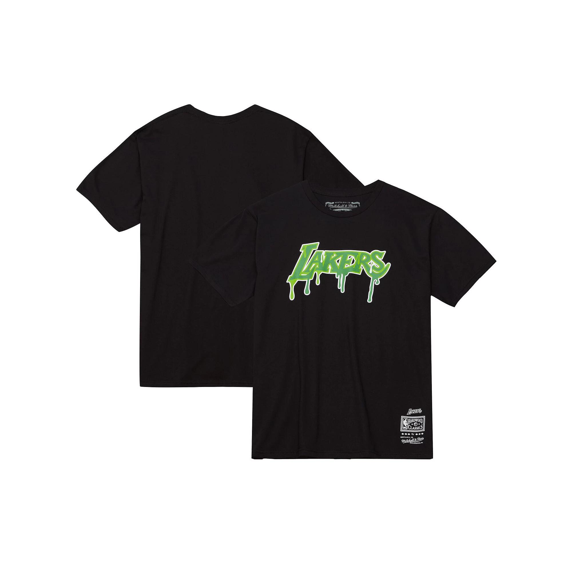 Men's Mitchell & Ness  Black Los Angeles Lakers Hardwood Classics Hardwood Classics Slime Drip T-Shirt, Size: Small Product Image