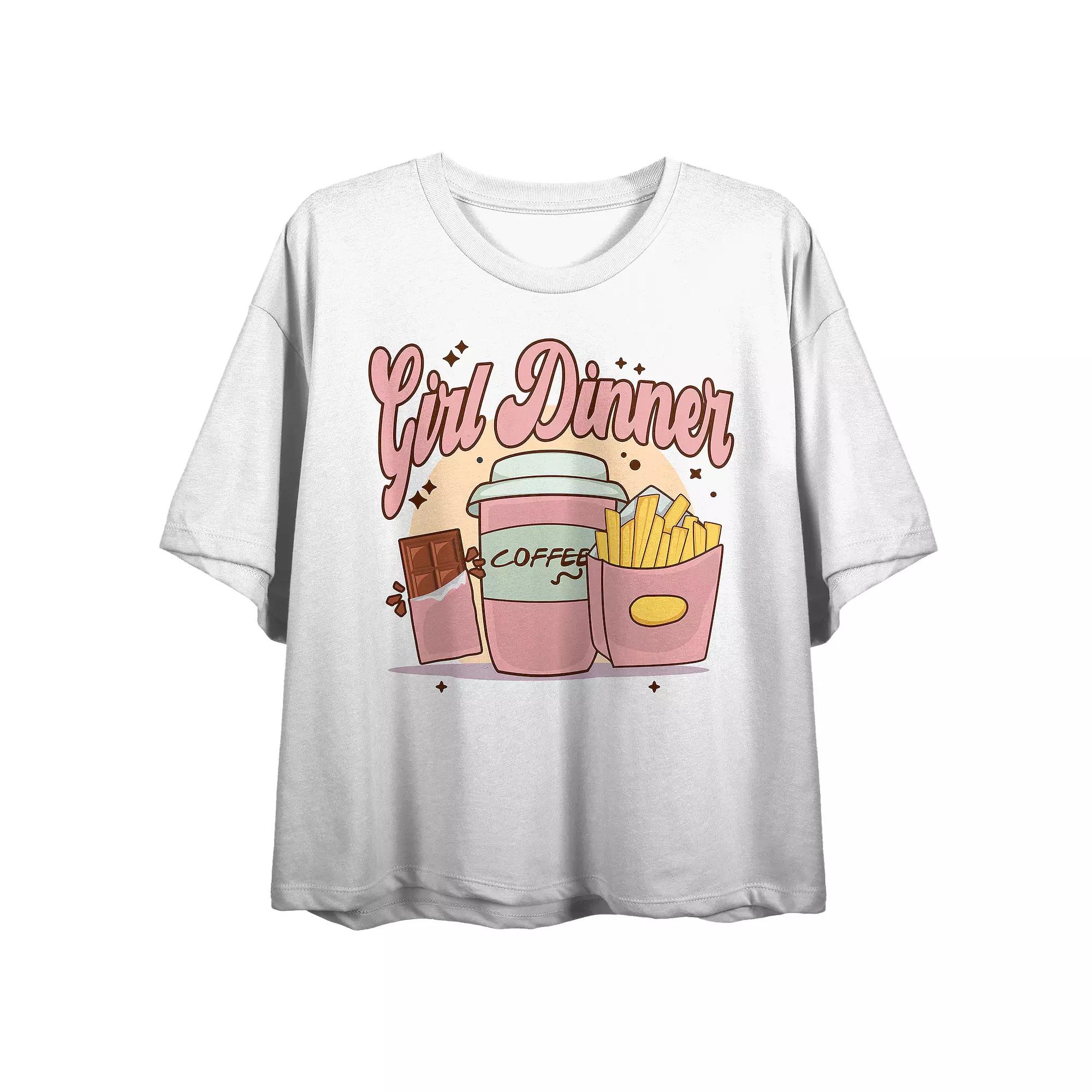 Juniors' Girl Dinner Chocolate & Coffee Boxy Crewneck Graphic Tee, Girl's,  Product Image