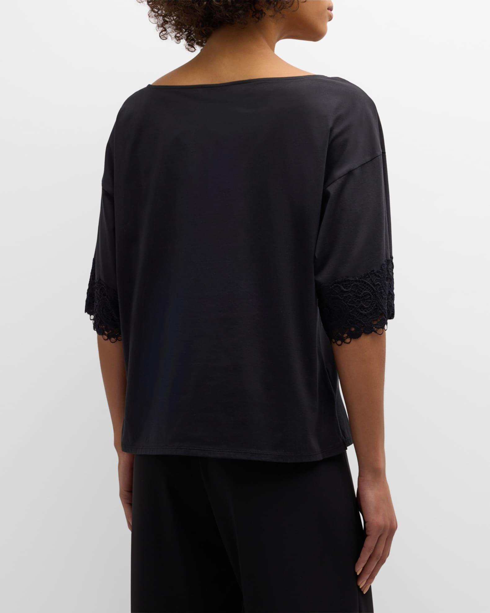 Bliss Harmony Lace-Trim Elbow-Sleeve T-Shirt Product Image