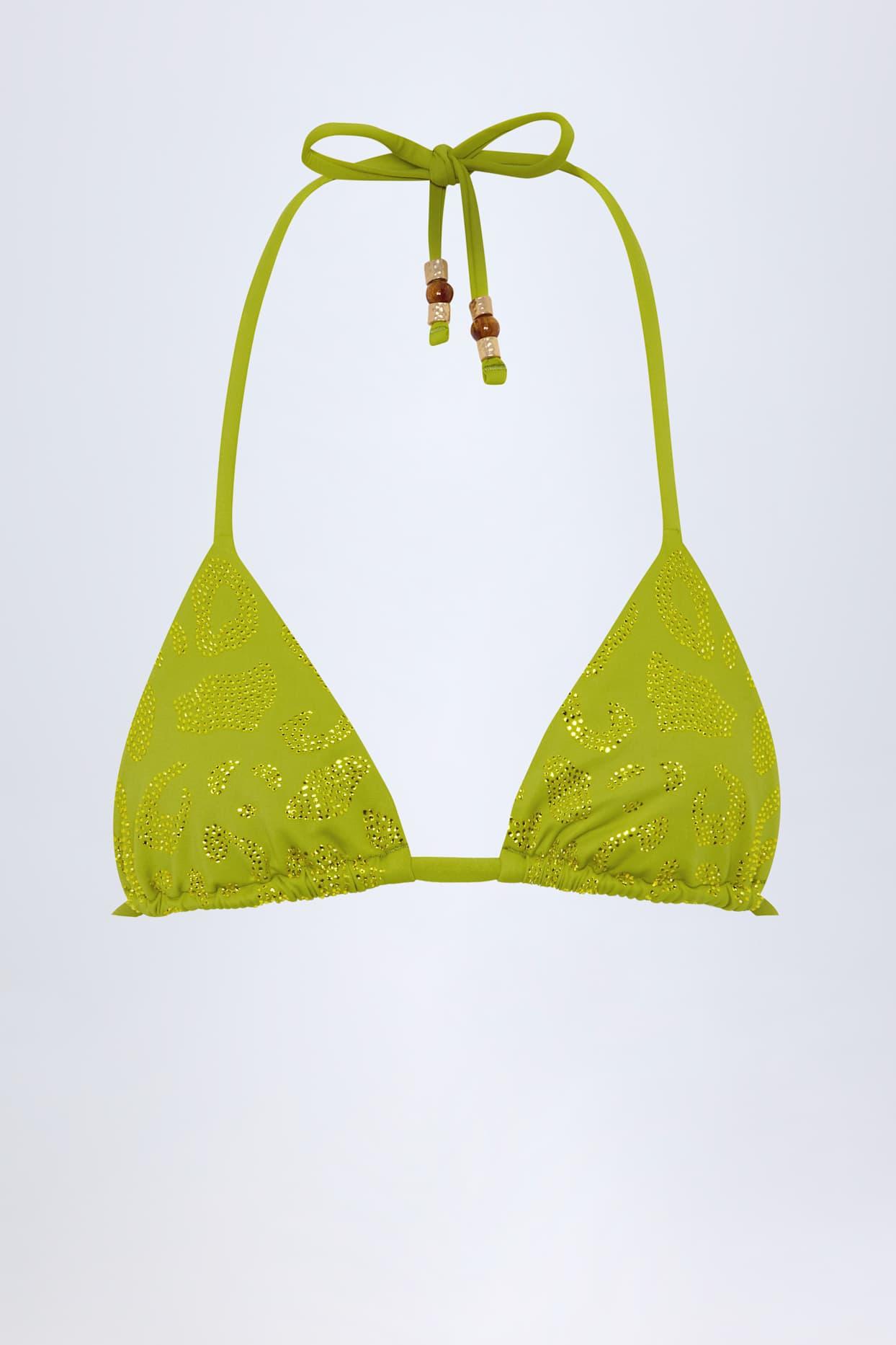 Charm-Detail Triangle Bikini Top in Olive Green Product Image
