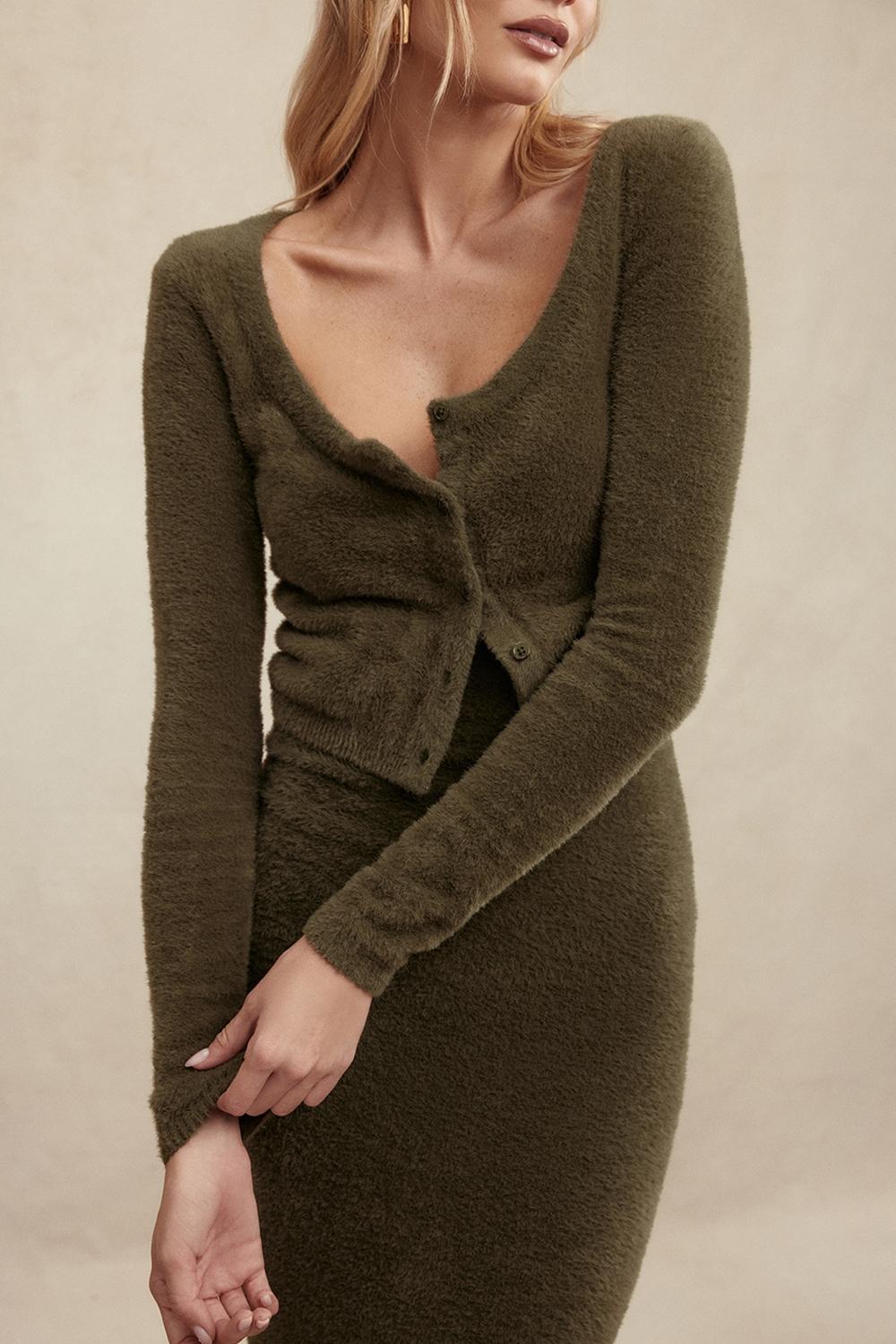Gene  khaki soft fluffy knit cardigan - sale Product Image