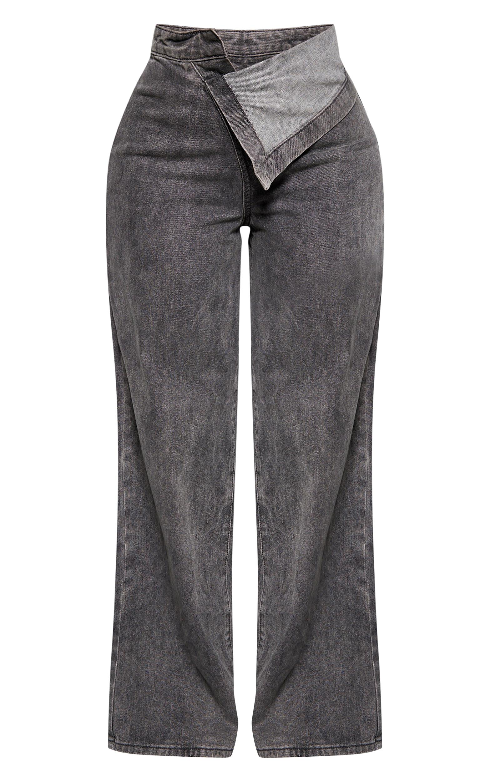 Shape Light Grey Foldover Waist Wide Leg Jeans Product Image