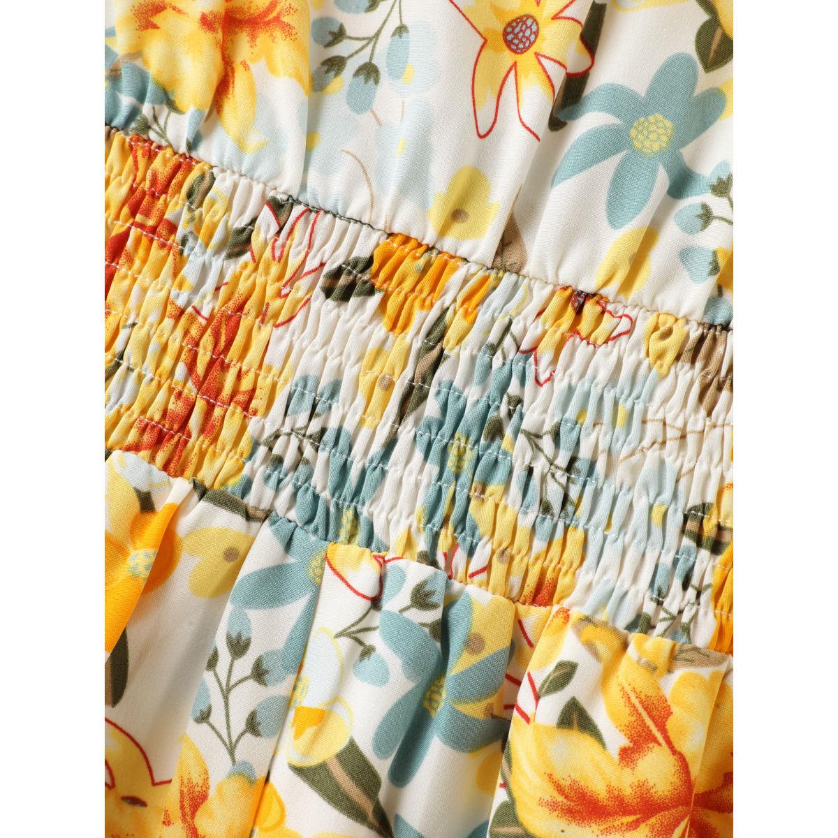 Plus Size Sunkissed Floral Shirred Waist Midi Dress Lemonyellow Women V-neck Short sleeve Curvy BloomChic 10/M Product Image