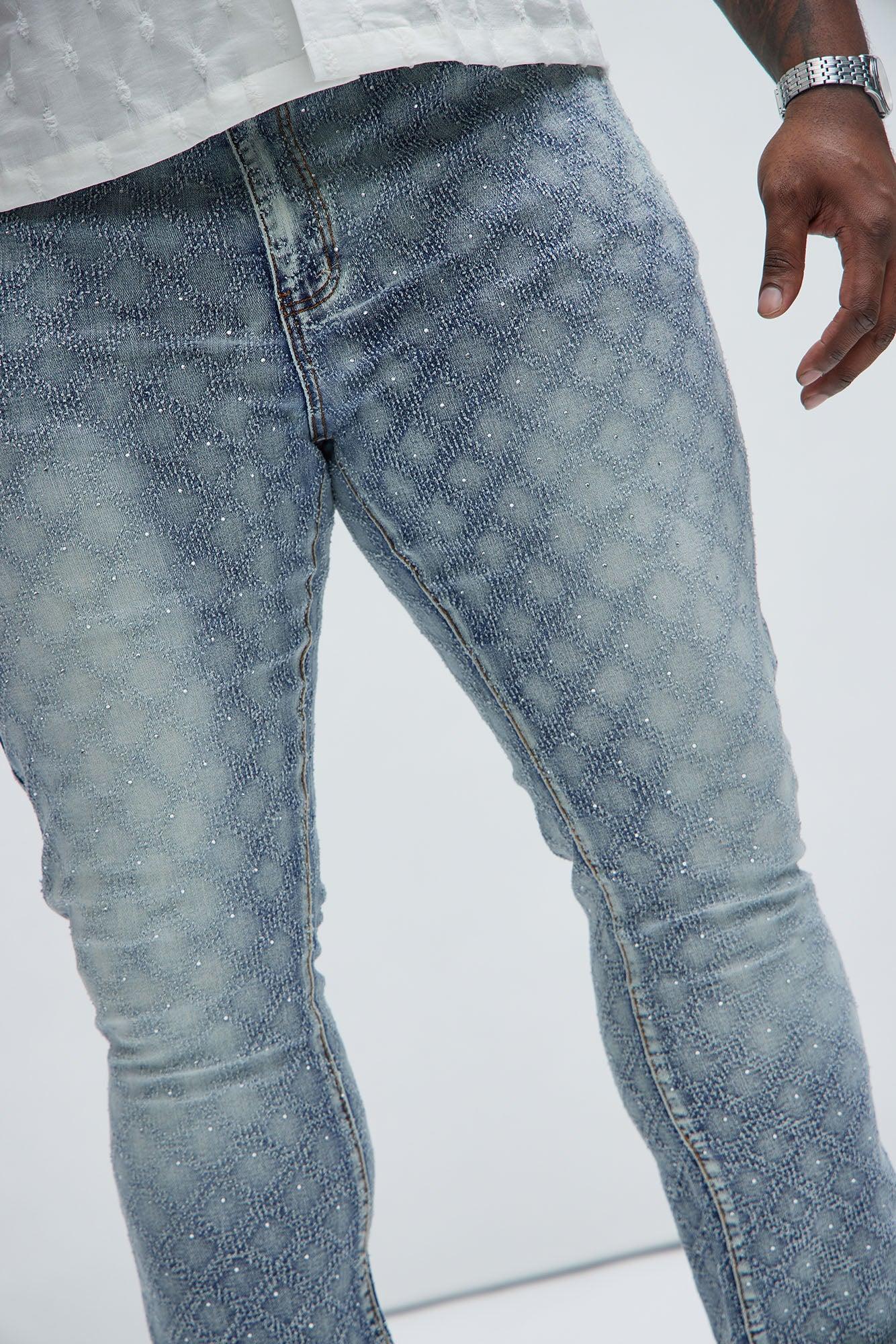 I Be Jeweled Stacked Skinny Flare Jeans - Light Blue Product Image
