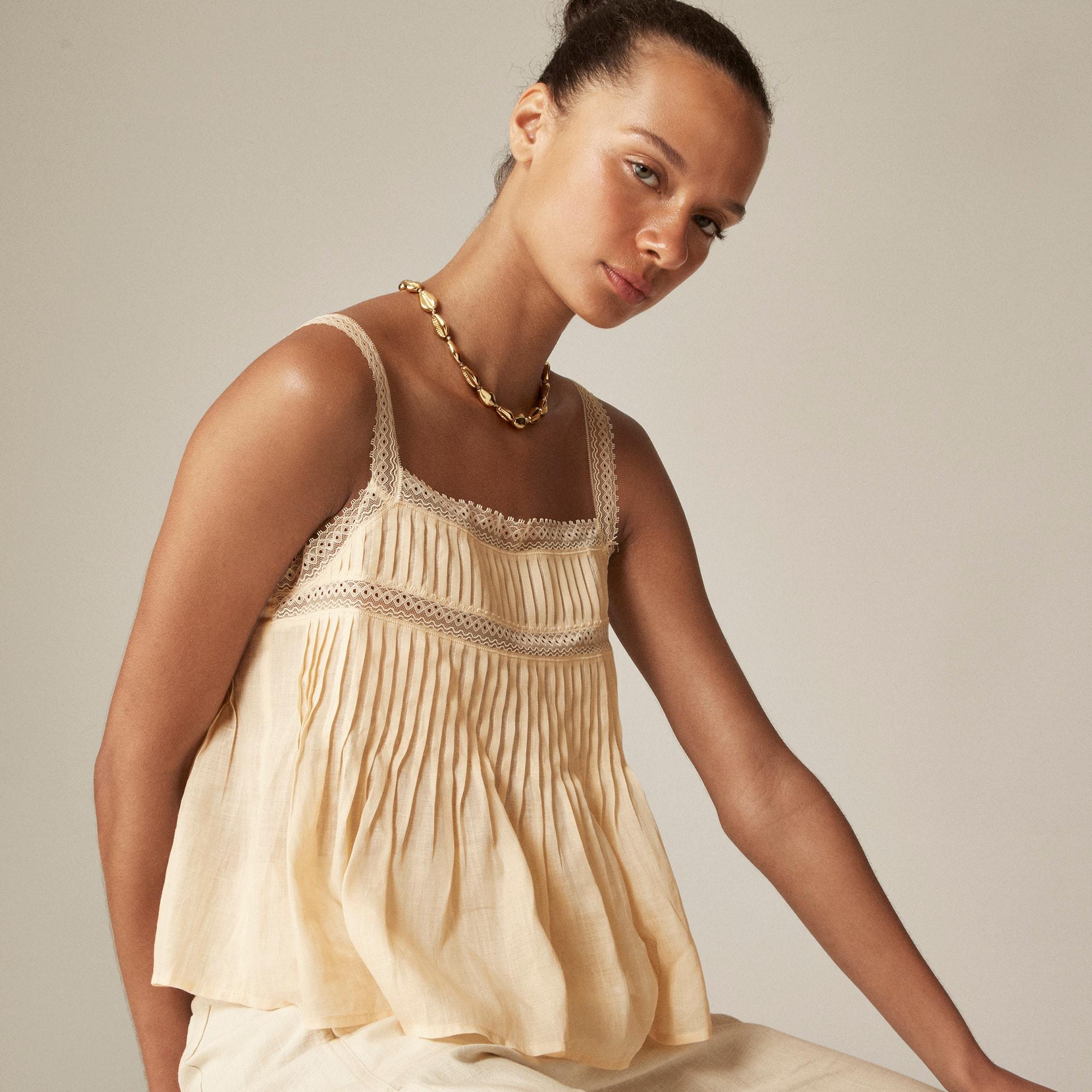 Lace-trim tank top in ramie Product Image