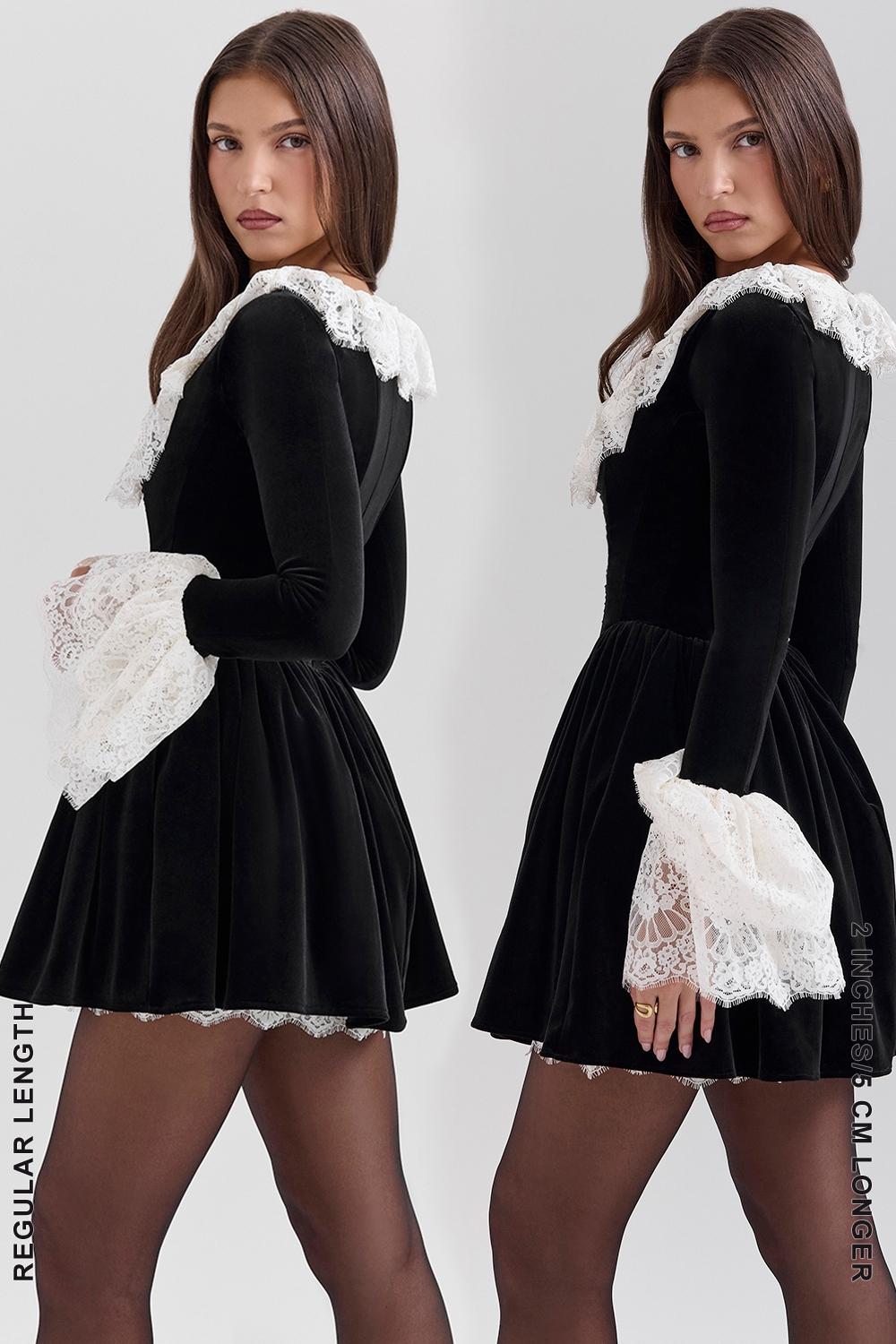 Czarina  black velvet lace trimmed mini dress - sale Product Image