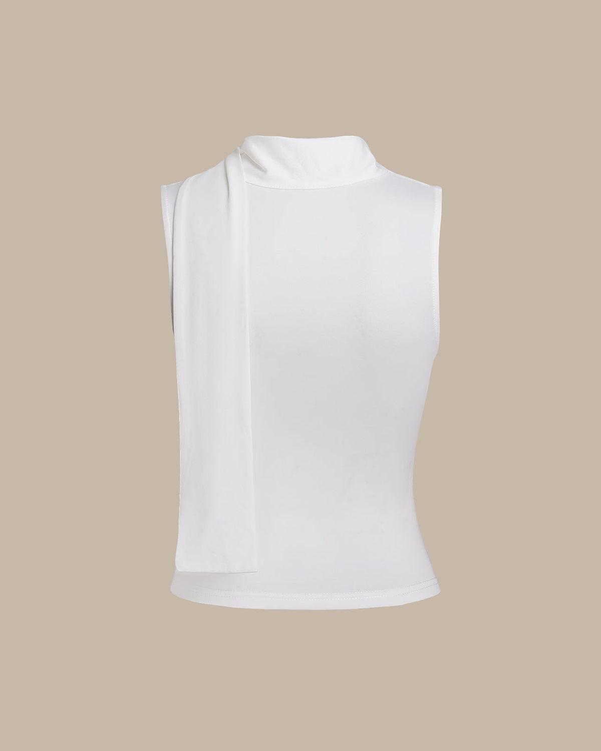 White Cowl Neck Ruched Tank Top Product Image