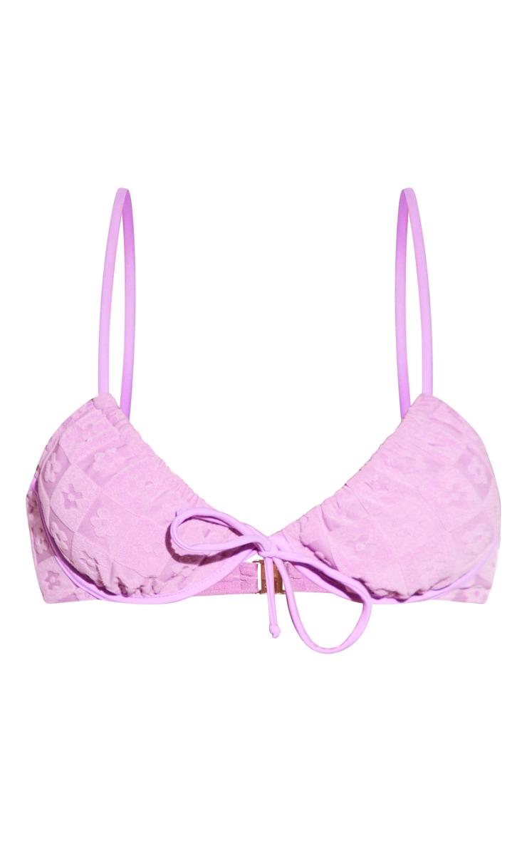 Pink Floral Check Ruched Underwired Bikini Top Product Image