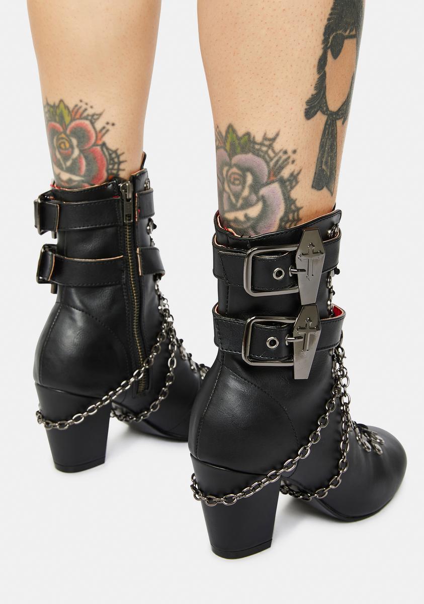 Demonia Vivika 128 Coffin Strap Chain Lace Up Boots Product Image