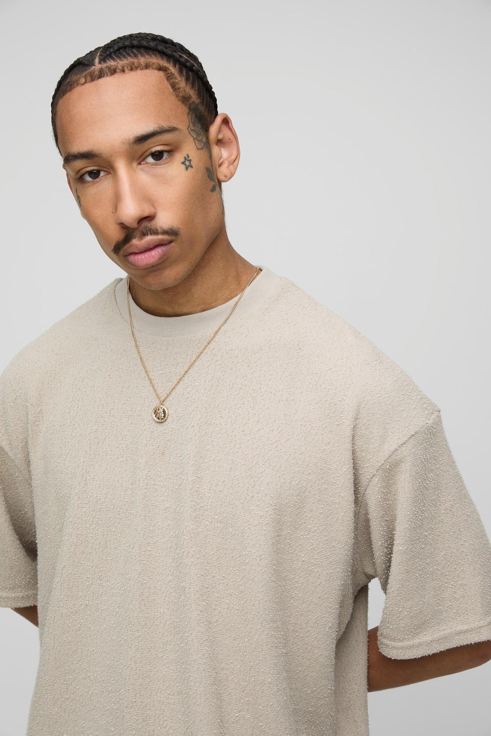 Oversized Boxy Natural Texture T-Shirt | boohooMAN USA Product Image