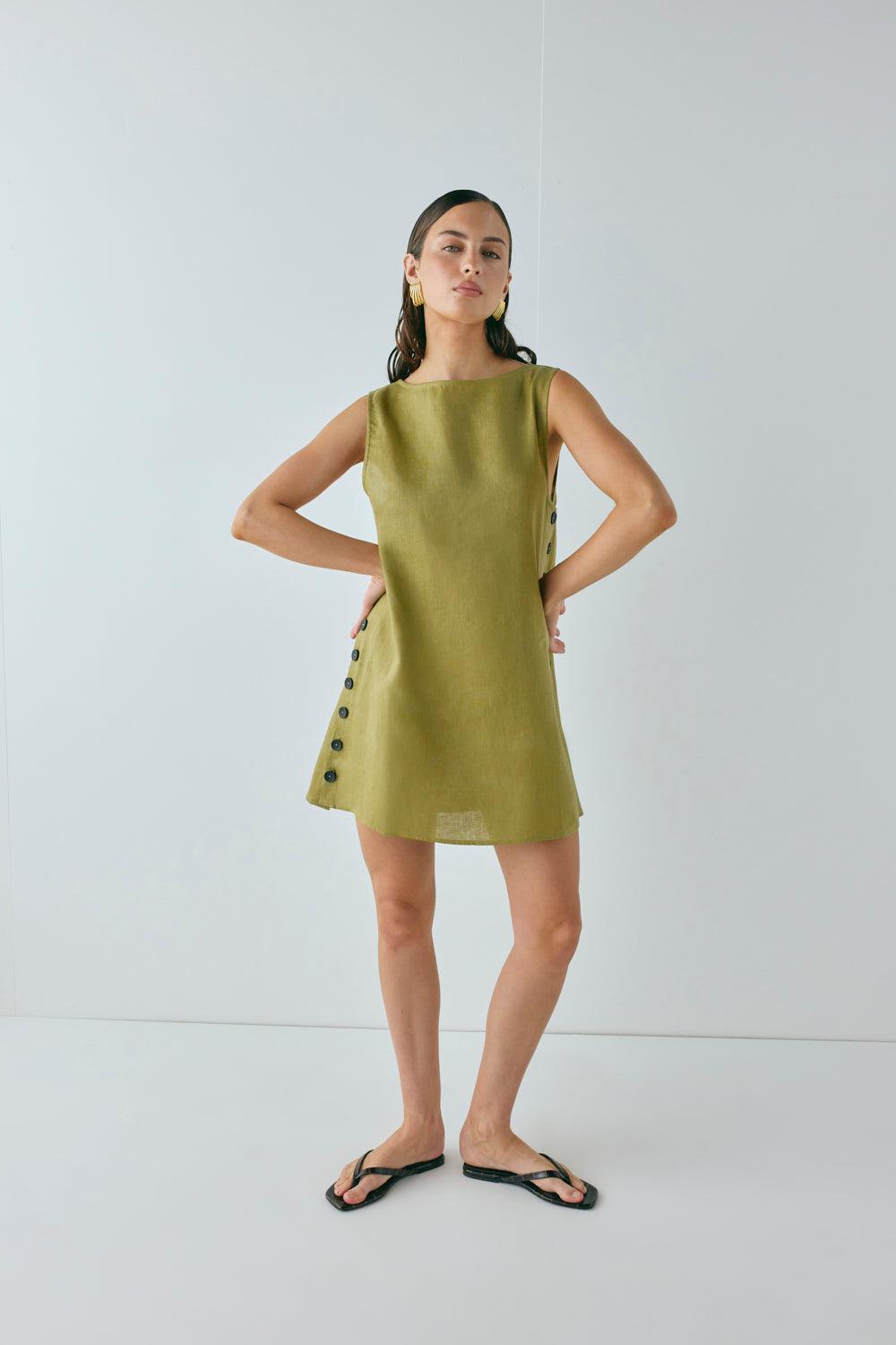 Annabelle Linen Mini Dress Olive Product Image