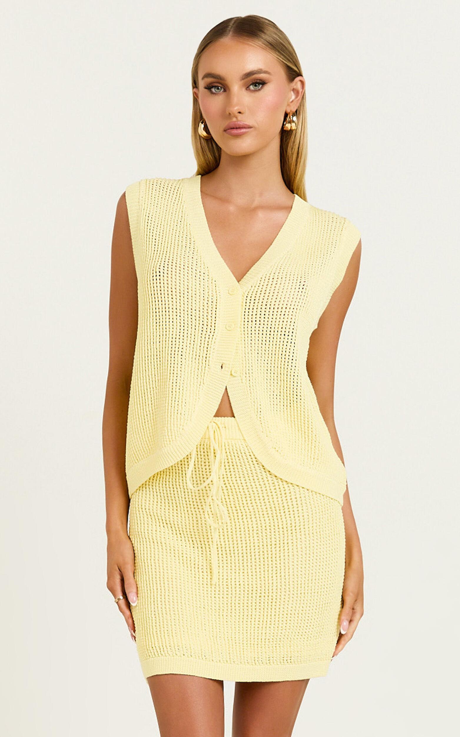 Megan Mini Skirt - Crochet Drawstring Skirt in Lemon Product Image