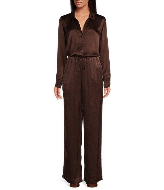 Cloth & Stone Woven Plisse High Rise Tie Waist Flat Front Wide Leg Pants Product Image