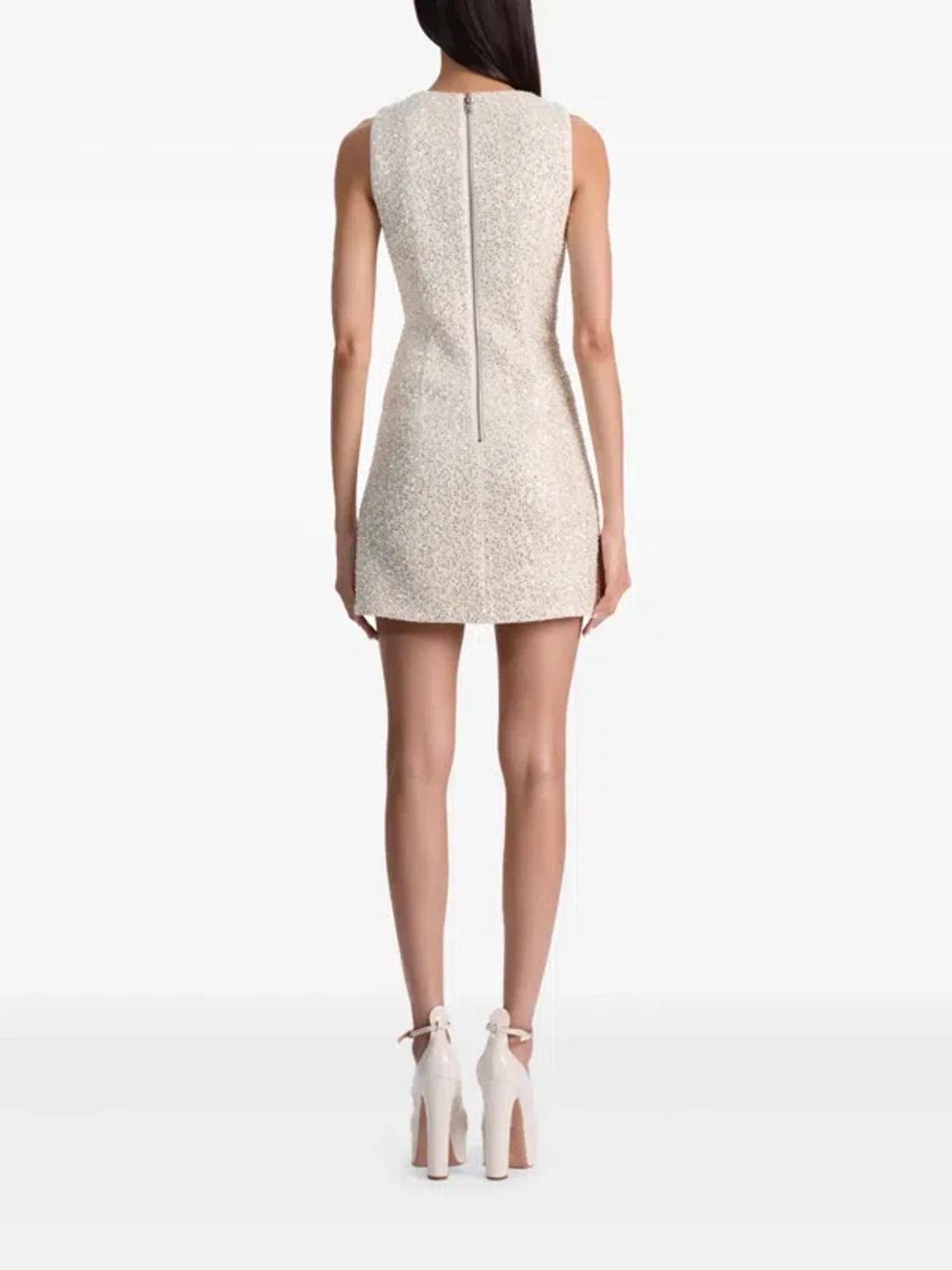 ALICE AND OLIVIA Cade Embellished Sleeveless Shift Dress In White Product Image