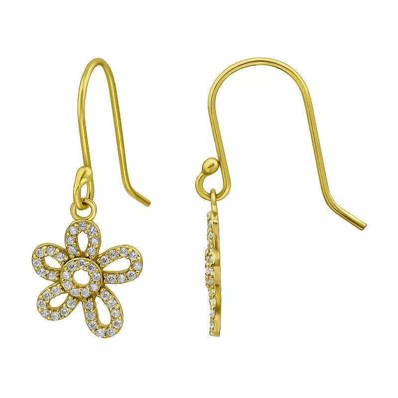 Aleure Precioso Pave Cubic Zirconia Open Flower Drop Fishhook Earrings, Women's, Gold Tone Product Image