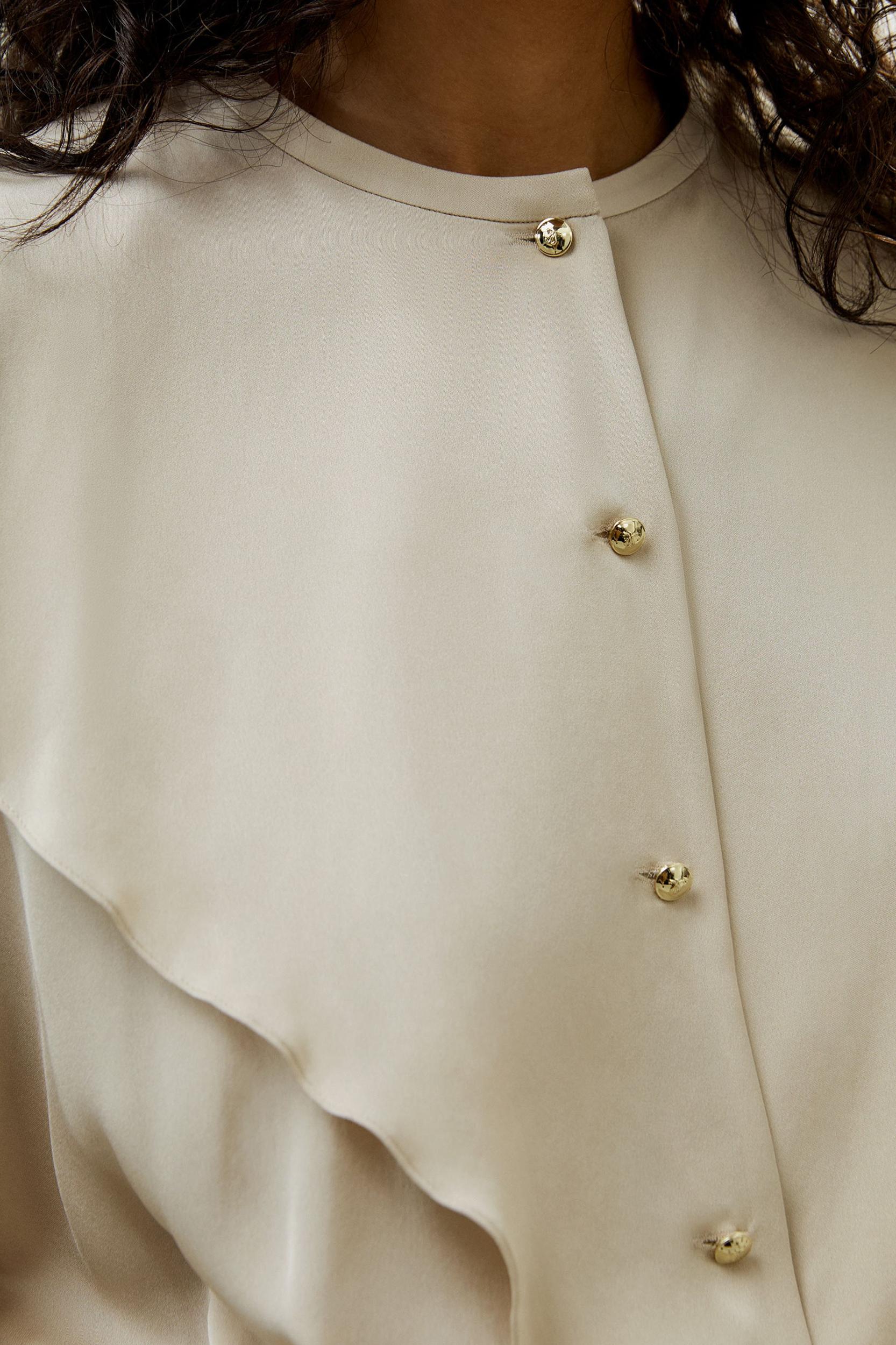 Double Yoke Semi-Sheer Silk Blouse Product Image