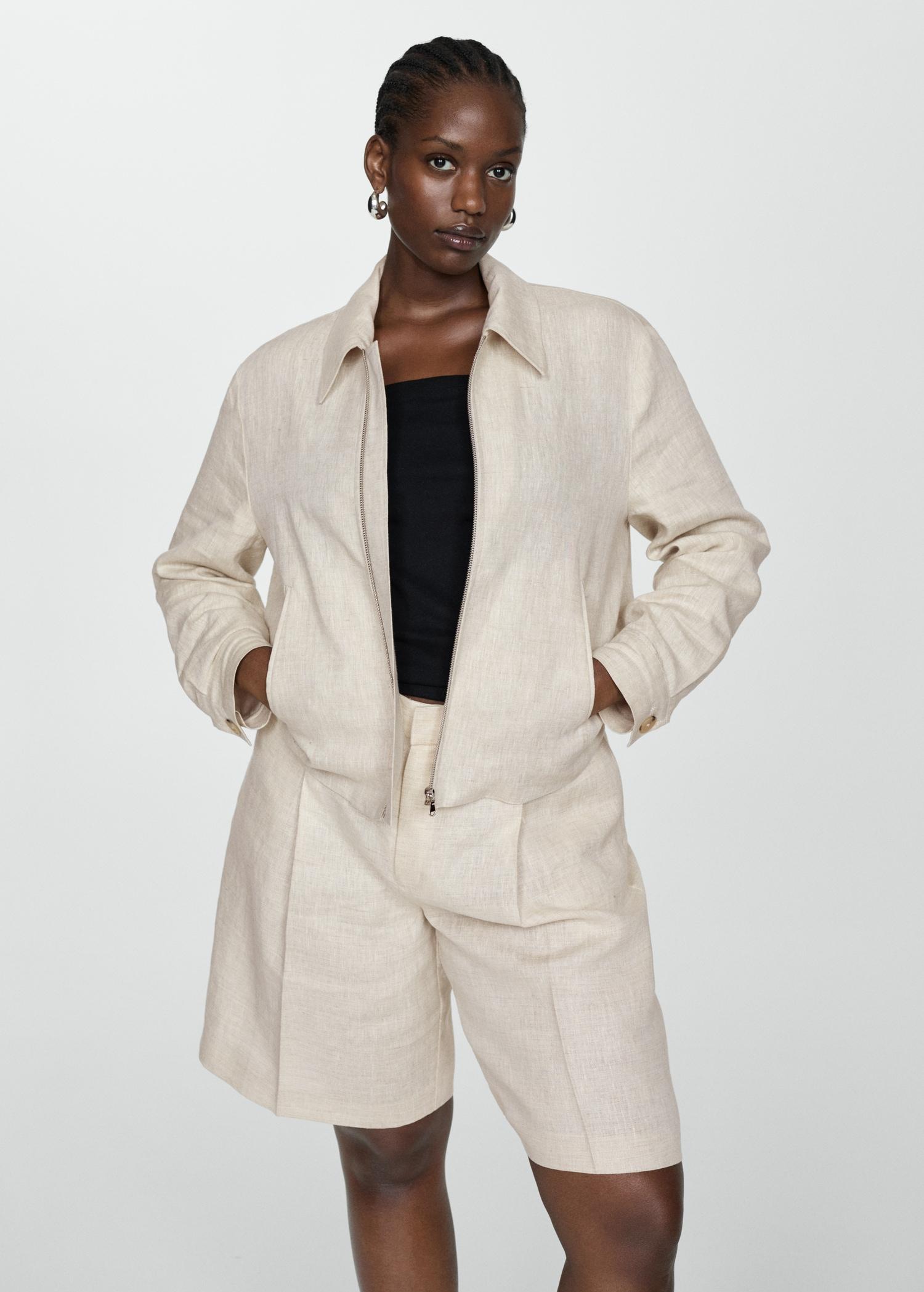 100% linen jacket with zip - Women | MANGO USA Product Image