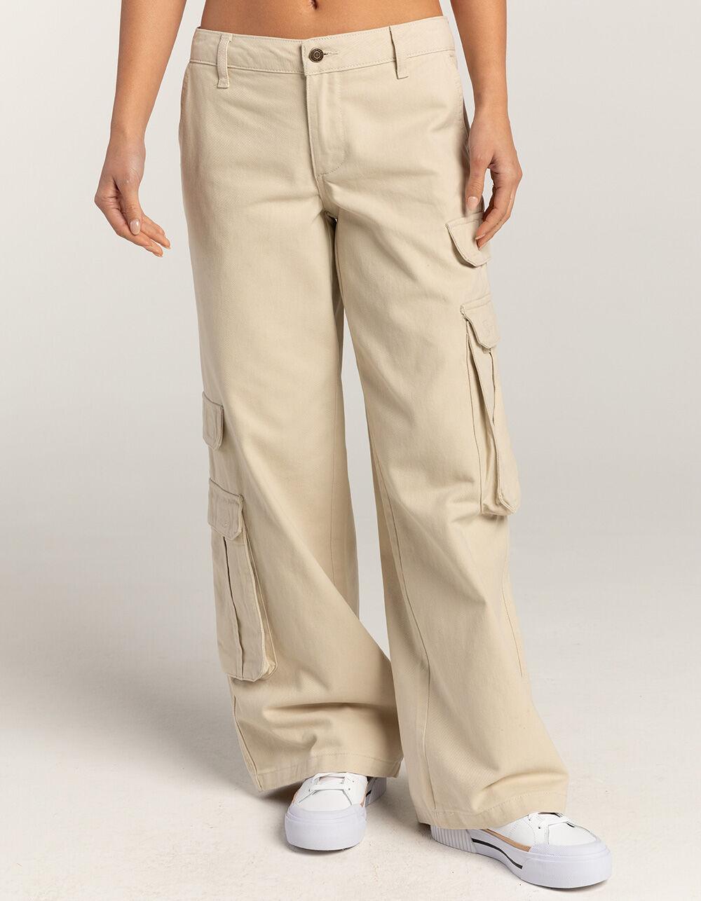 RSQ Womens Mid Rise Wide Leg Twill Cargo Pants - LIGHT TAN Product Image
