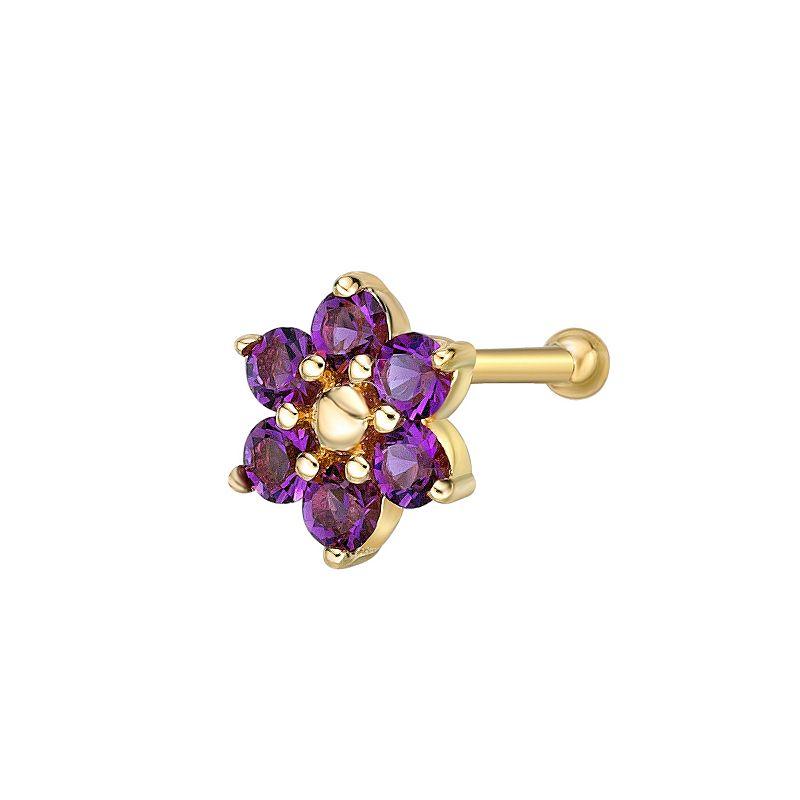 Lila Moon 14k Gold Crystal Accent Flower Nose Ring, Women's, Purple Product Image