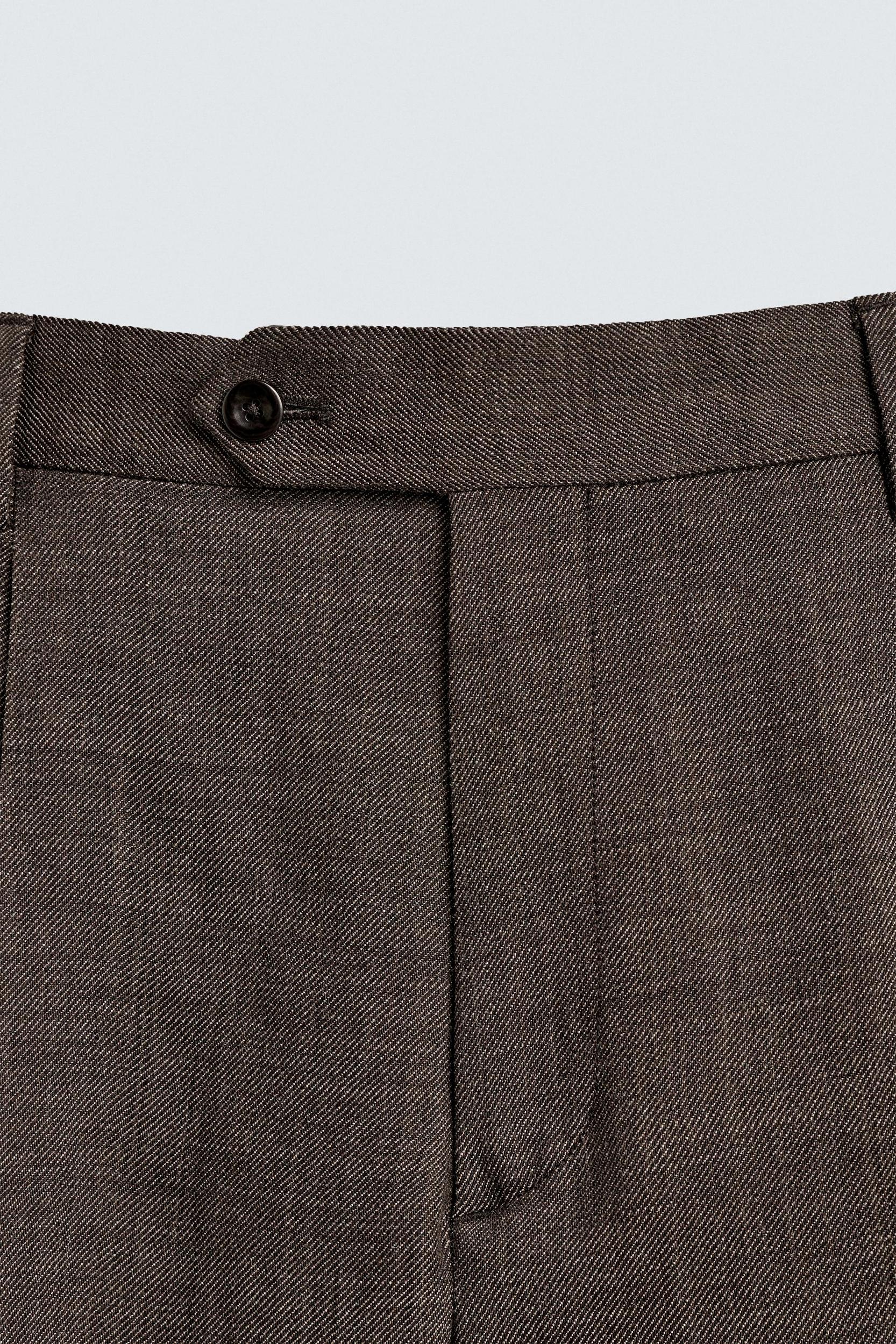 100% WOOL STRUCTURED PLEATED SUIT PANTS Product Image