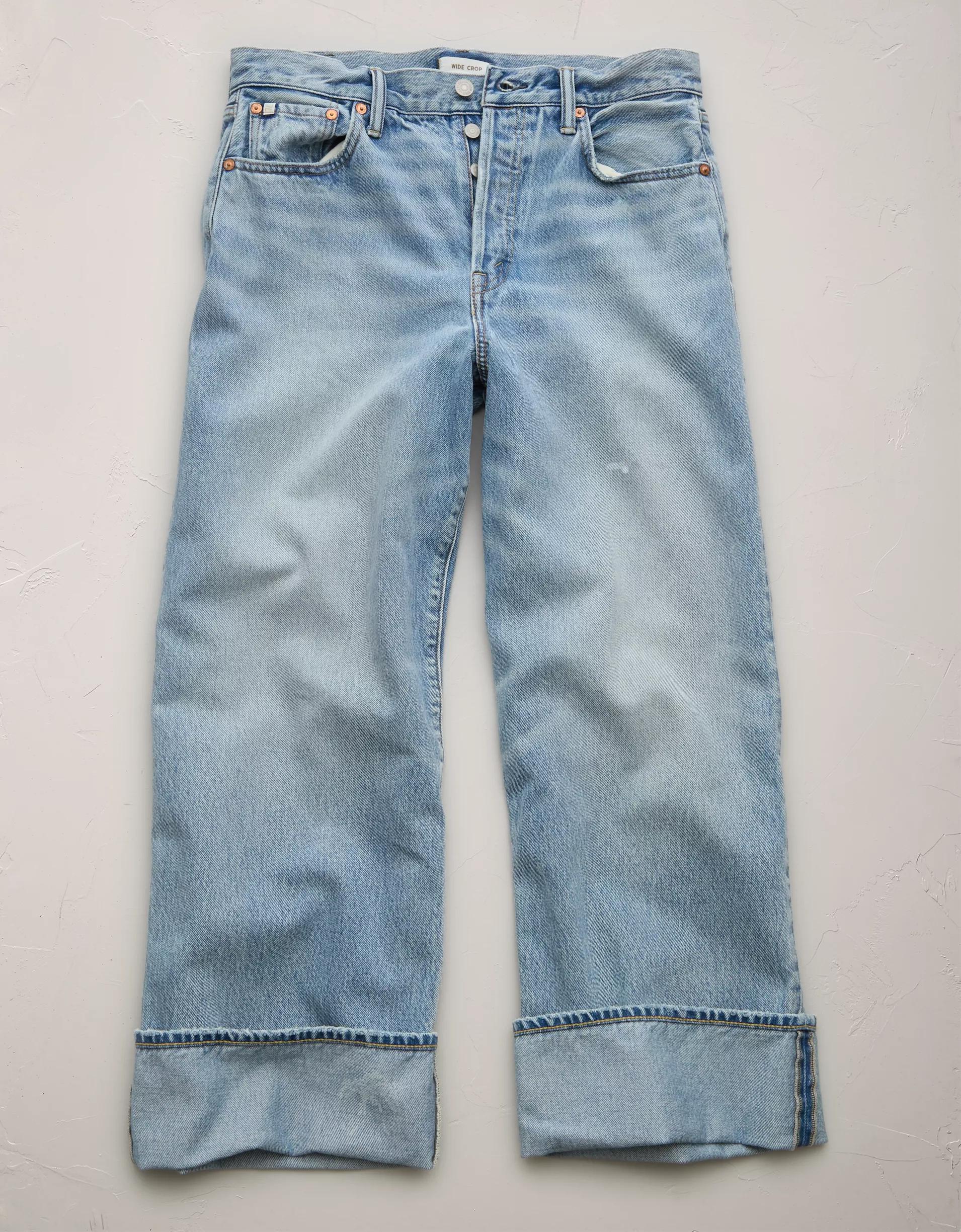 AE77 Premium Wide Crop Cuff Jean Product Image