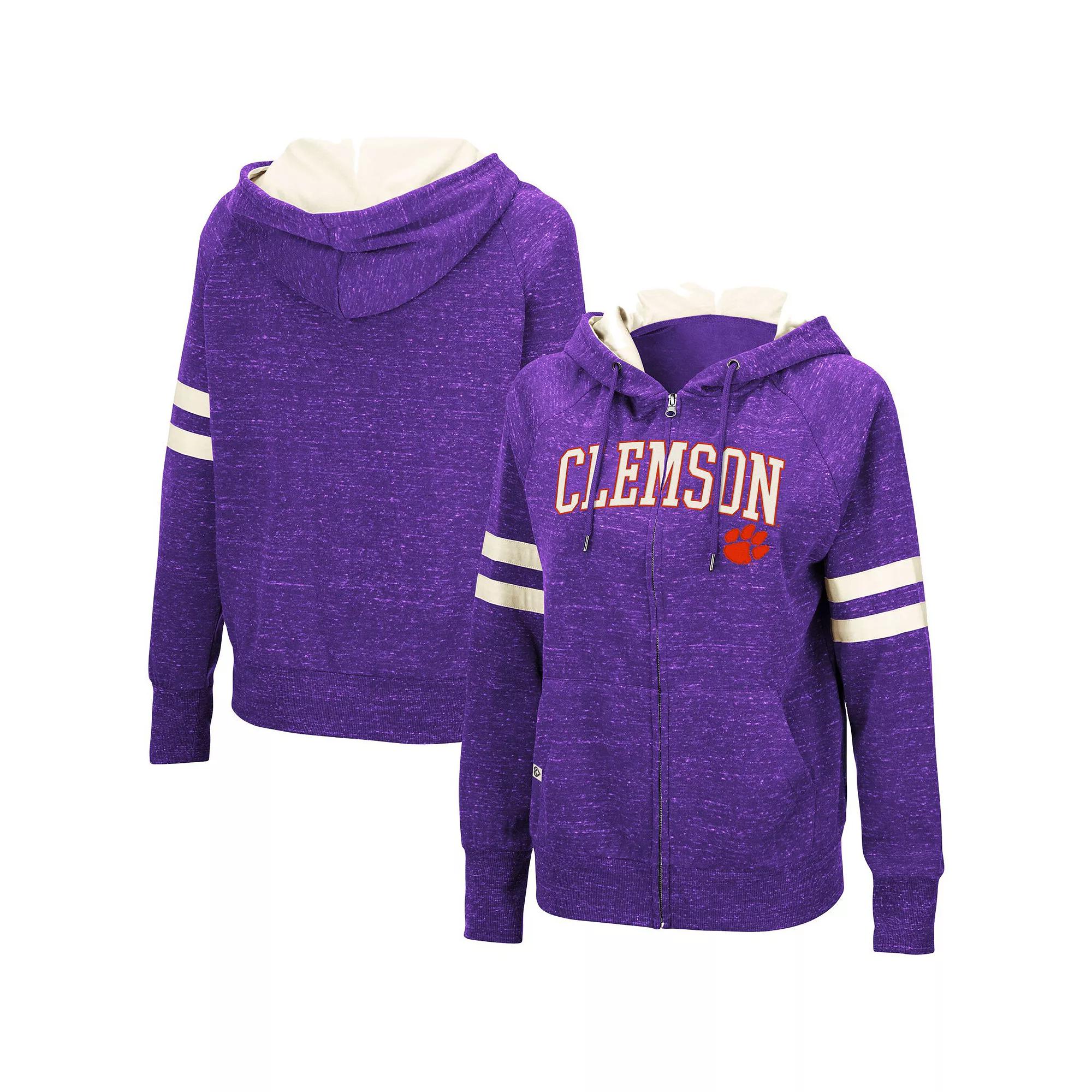Women's Colosseum Purple Clemson Tigers Speckle Fleece Raglan Full-Zip Hoodie, Size: Small Product Image