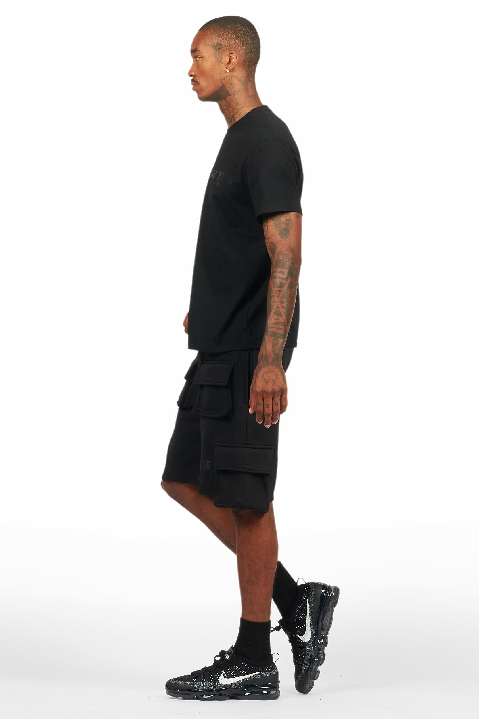 Sana Black/Black T-Shirt Cargo Shorts Set Male Product Image