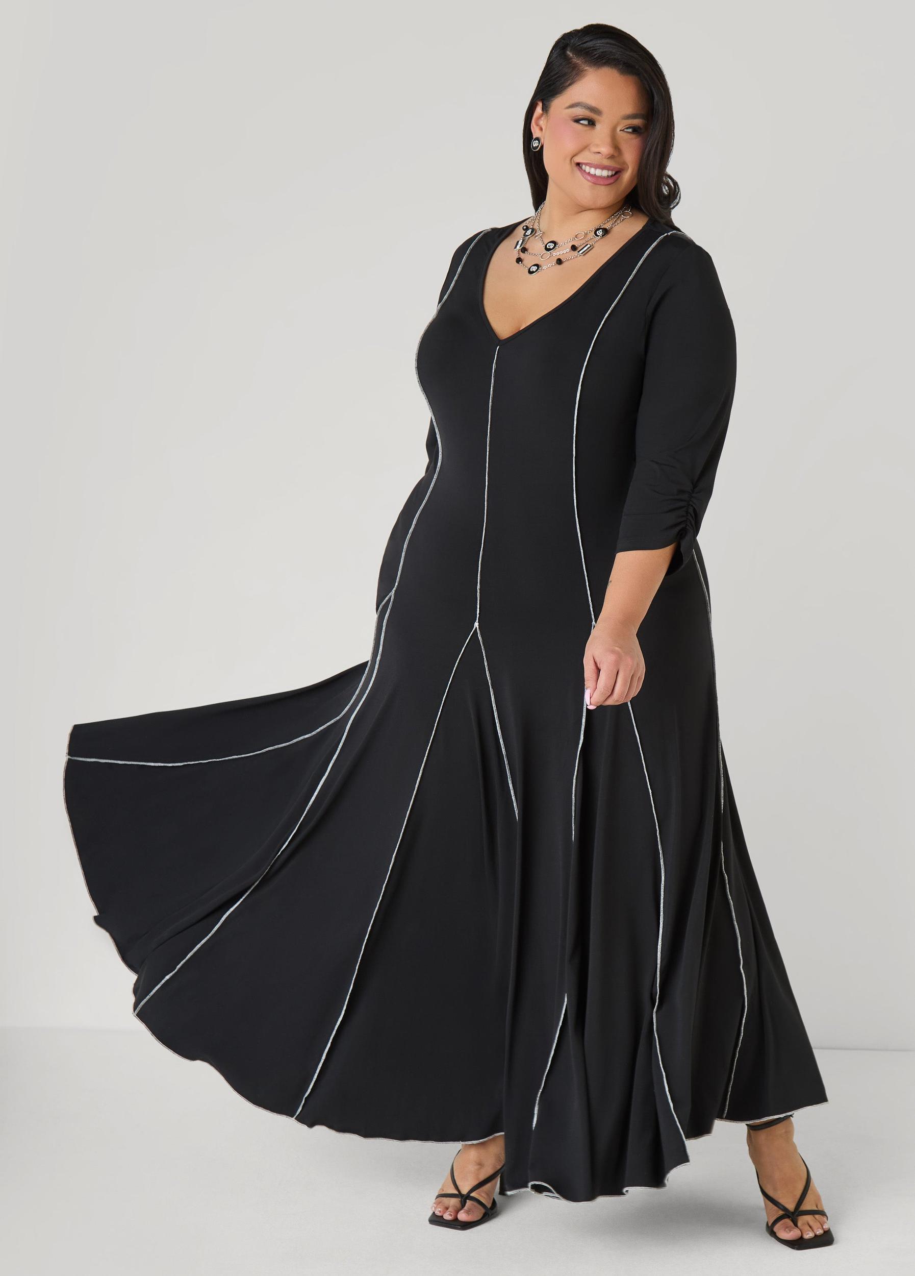 Ruched Sleeve Seamed Maxi Dress Product Image