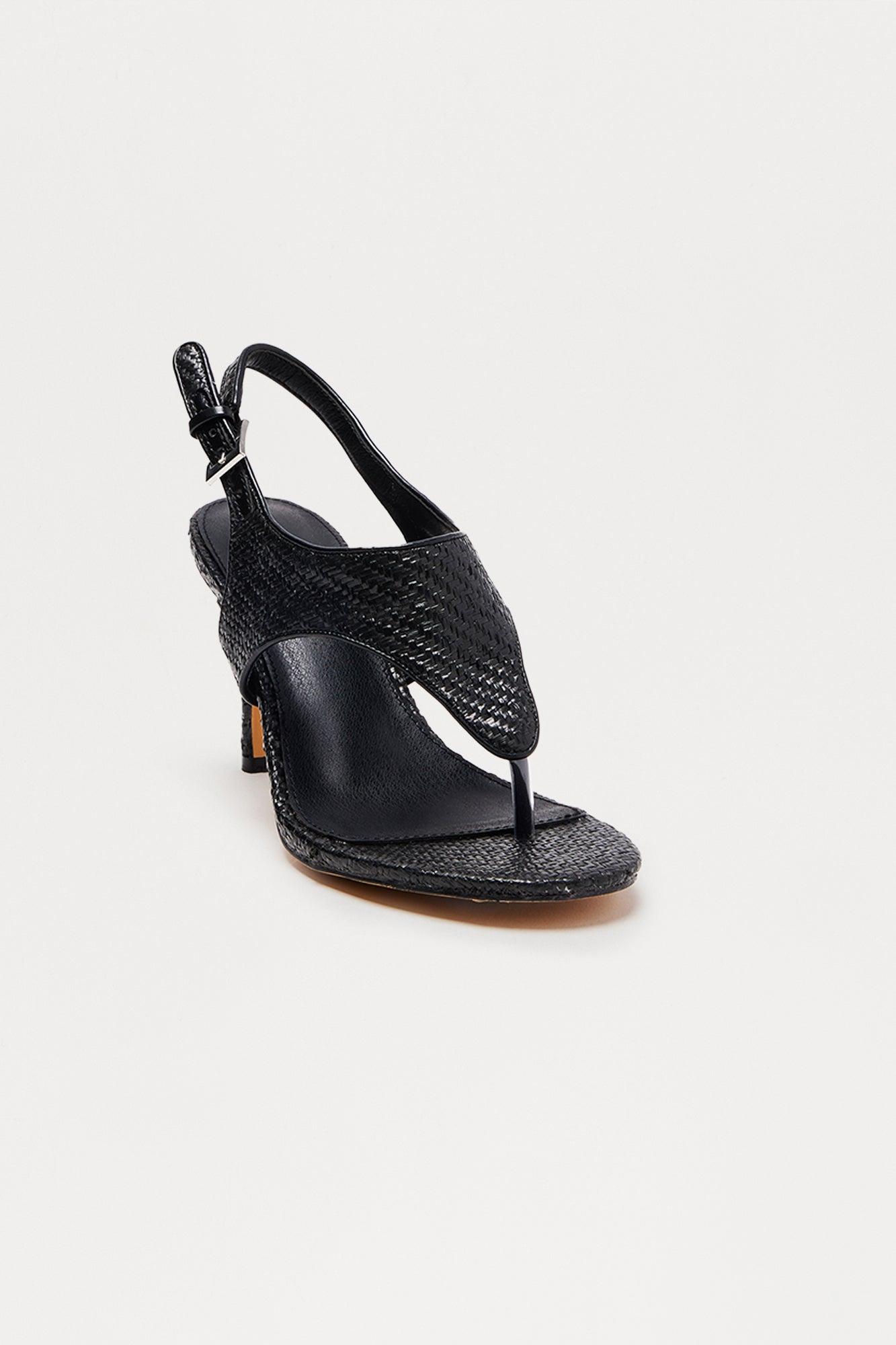 Cary Raffia Thong Heels - Black Female Product Image