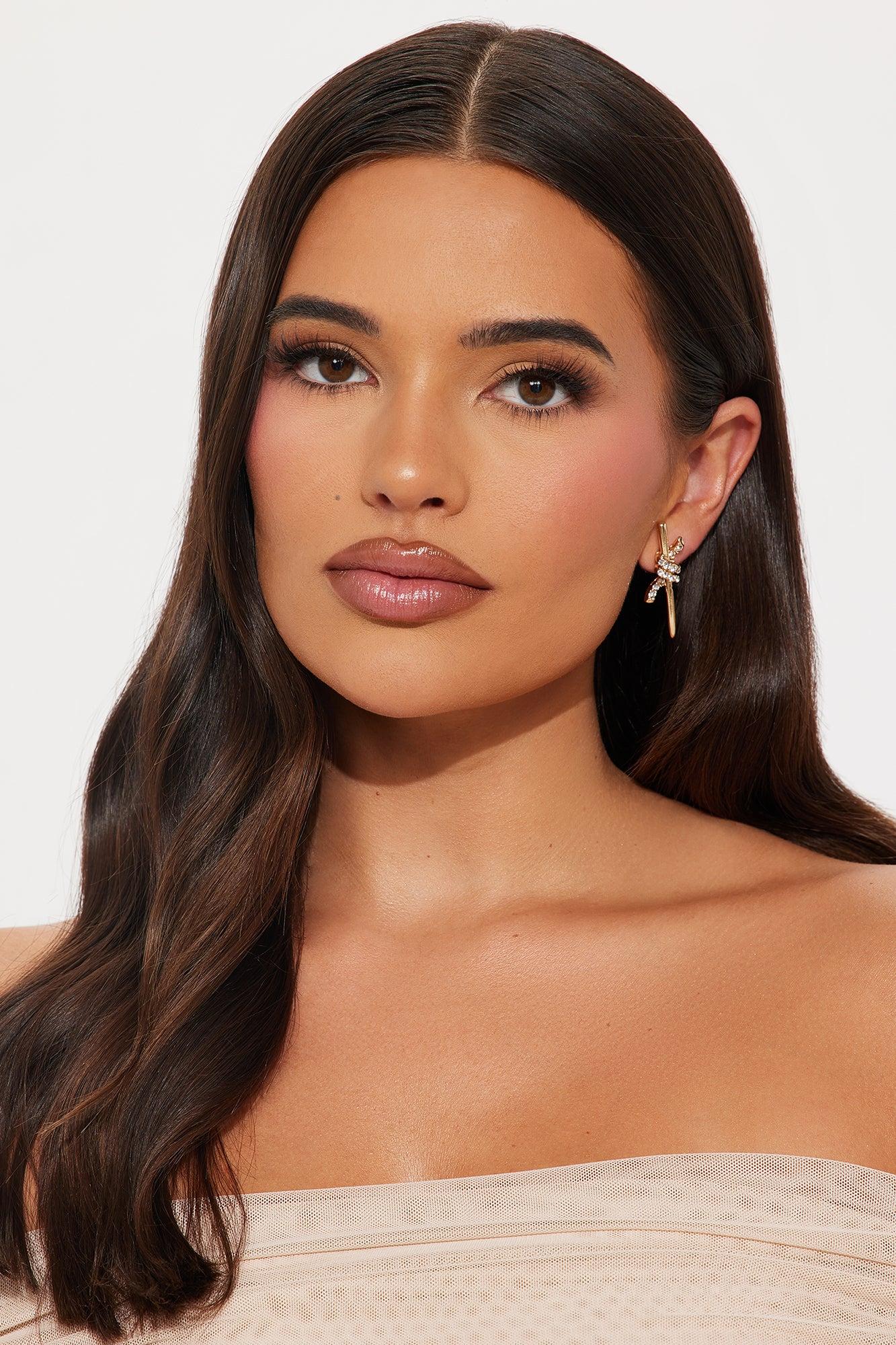 Twisted Soul Rhinestone Stud Earrings - Gold Female Product Image