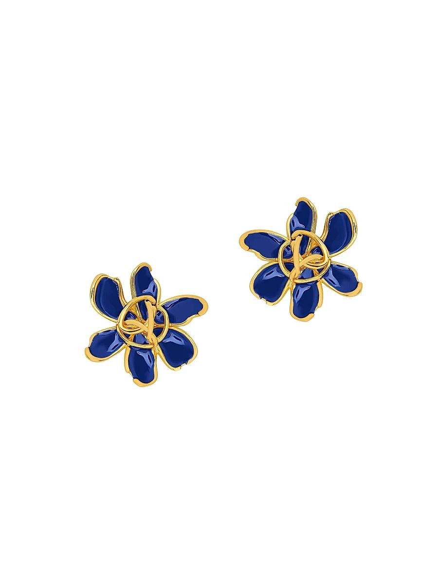 Womens Mini O Textured Flower 24K-Gold-Plated Brass & Enamel Stud Earrings Product Image