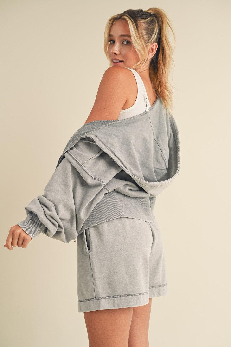 Mineral Washed Zip Up Cropped Hoodie Product Image