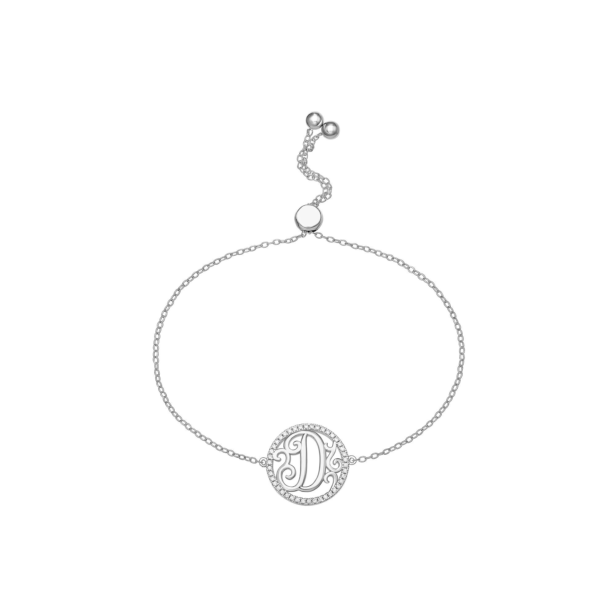 PRIMROSE Sterling Silver Cubic Zirconia Initial Cable Chain Bolo Bracelet, Women's, Size: 7", Sterling Silver D Product Image