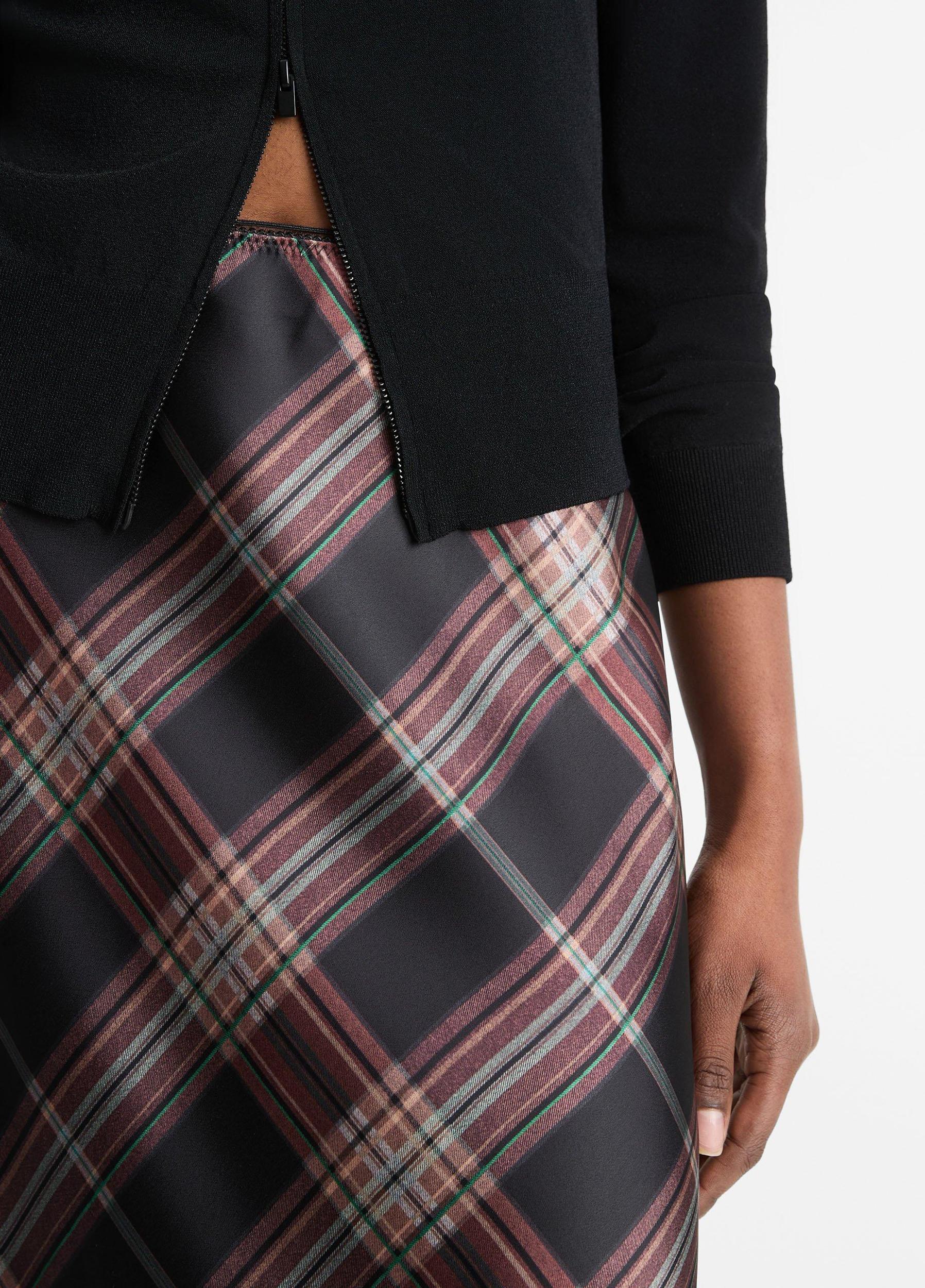 Plaid Satin Slip Skirt Product Image
