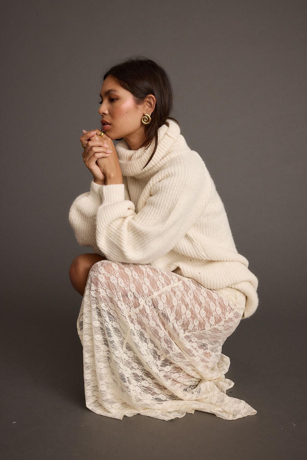 Beau Cream Turtleneck Sweater Mini Dress Product Image