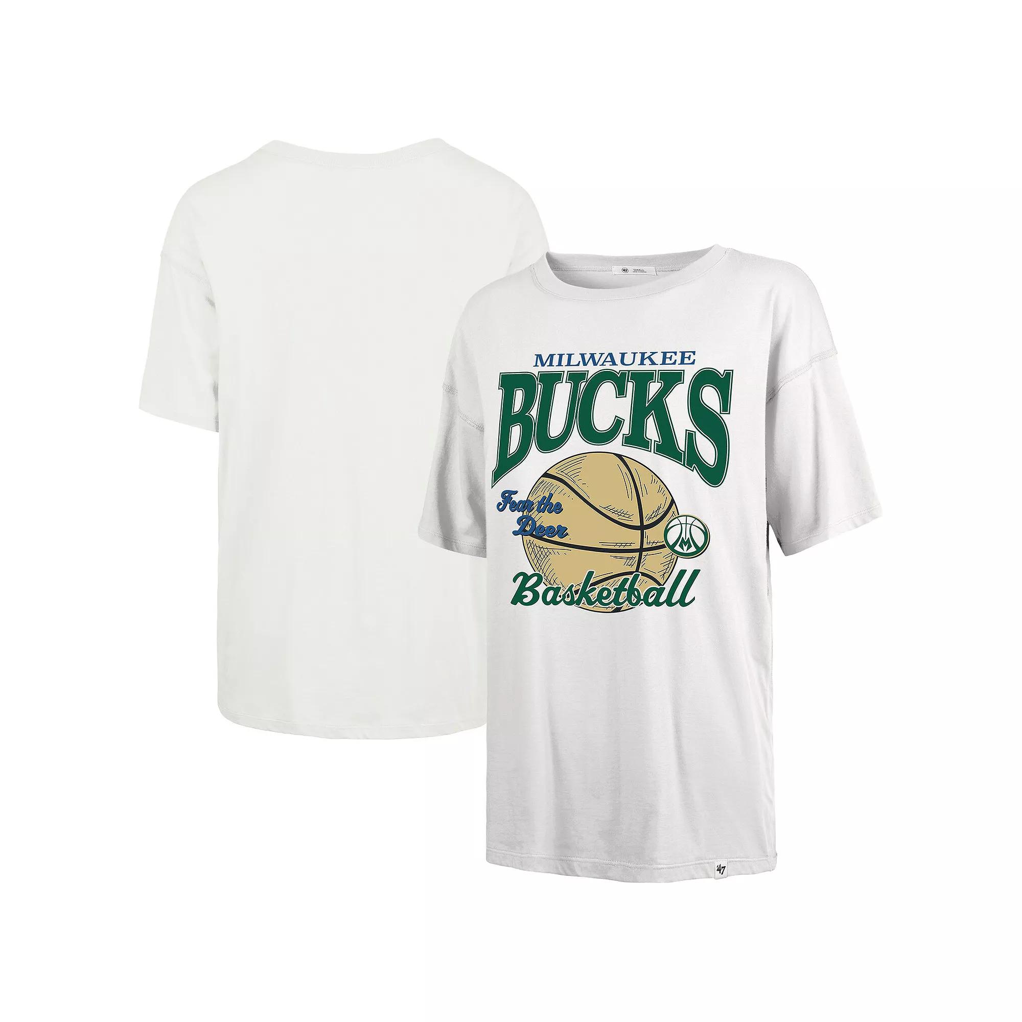Women's '47  White Milwaukee Bucks City Edition Down Court Sadie T-Shirt, Size: 2XL Product Image