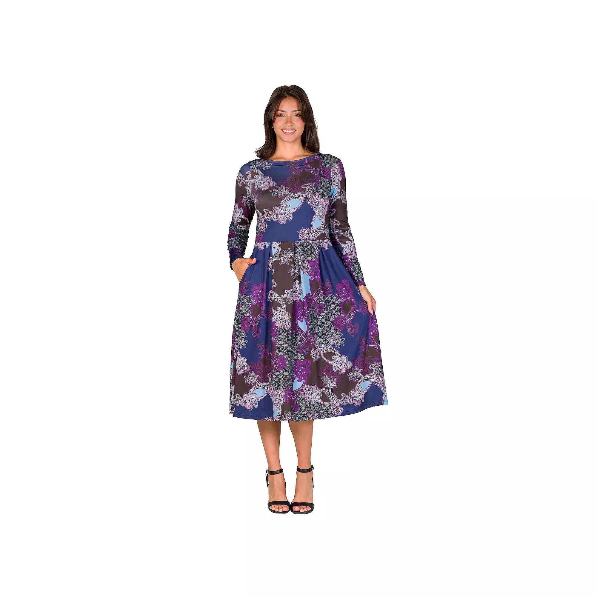 Women's 24Seven Comfort Apparel Midi Pocket Dress,  Product Image