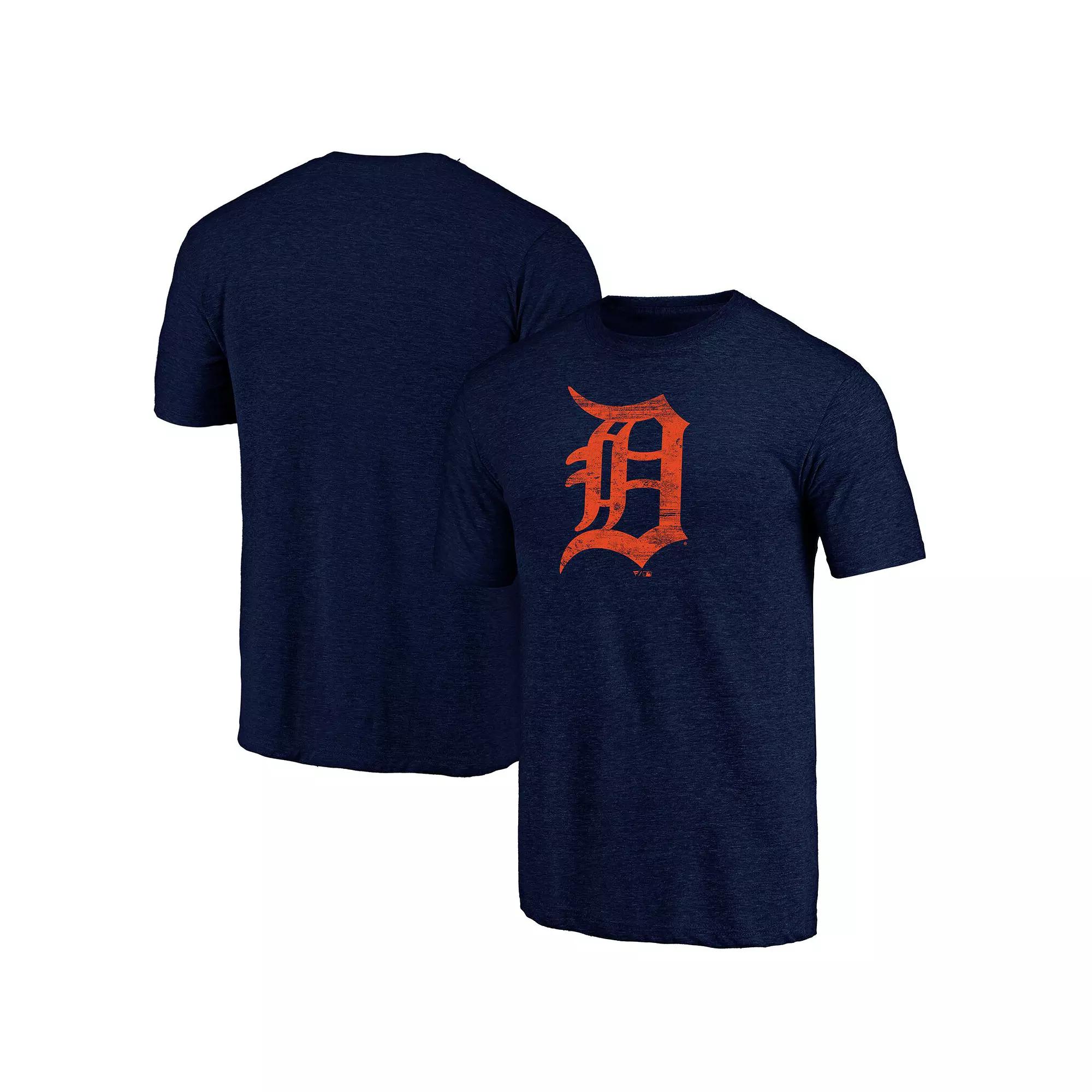 Men's Fanatics Branded Navy Detroit Tigers Weathered Official Logo Tri-Blend T-Shirt,  Product Image