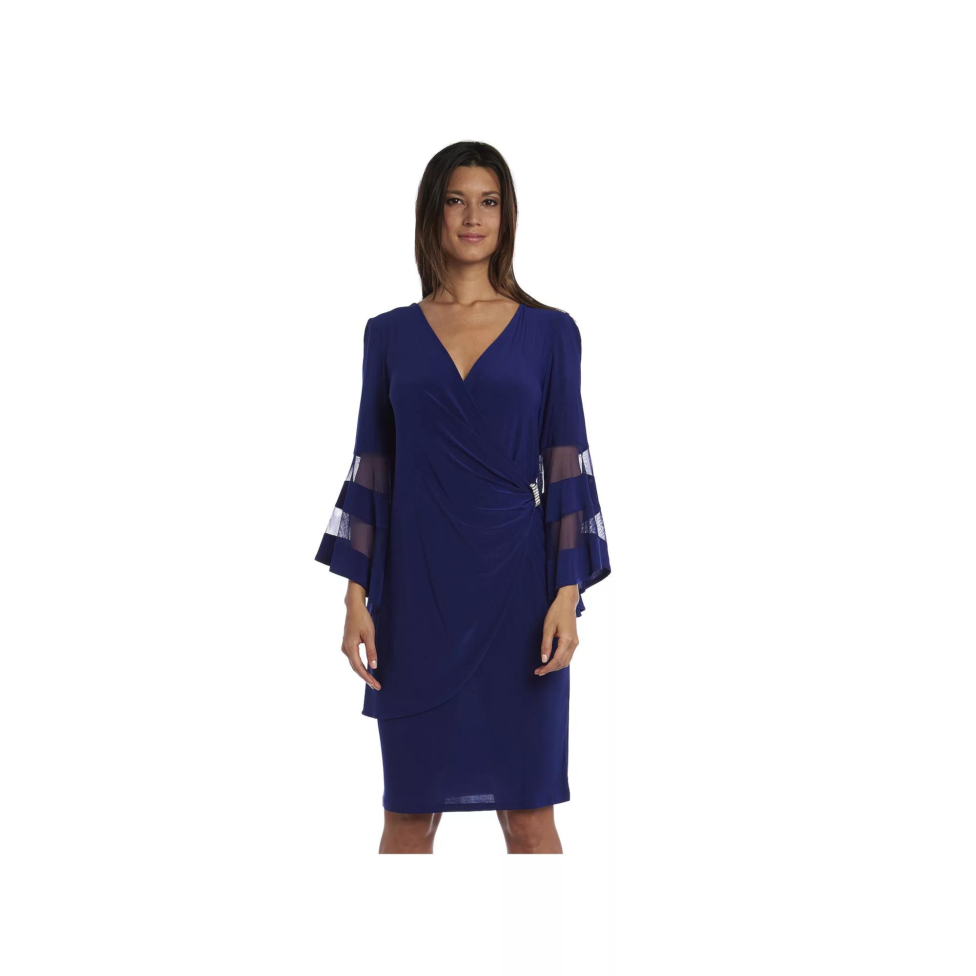 Petite R&M Richards Sheer Trim Angel Sleeve Wrap Dress, Women's,  Product Image