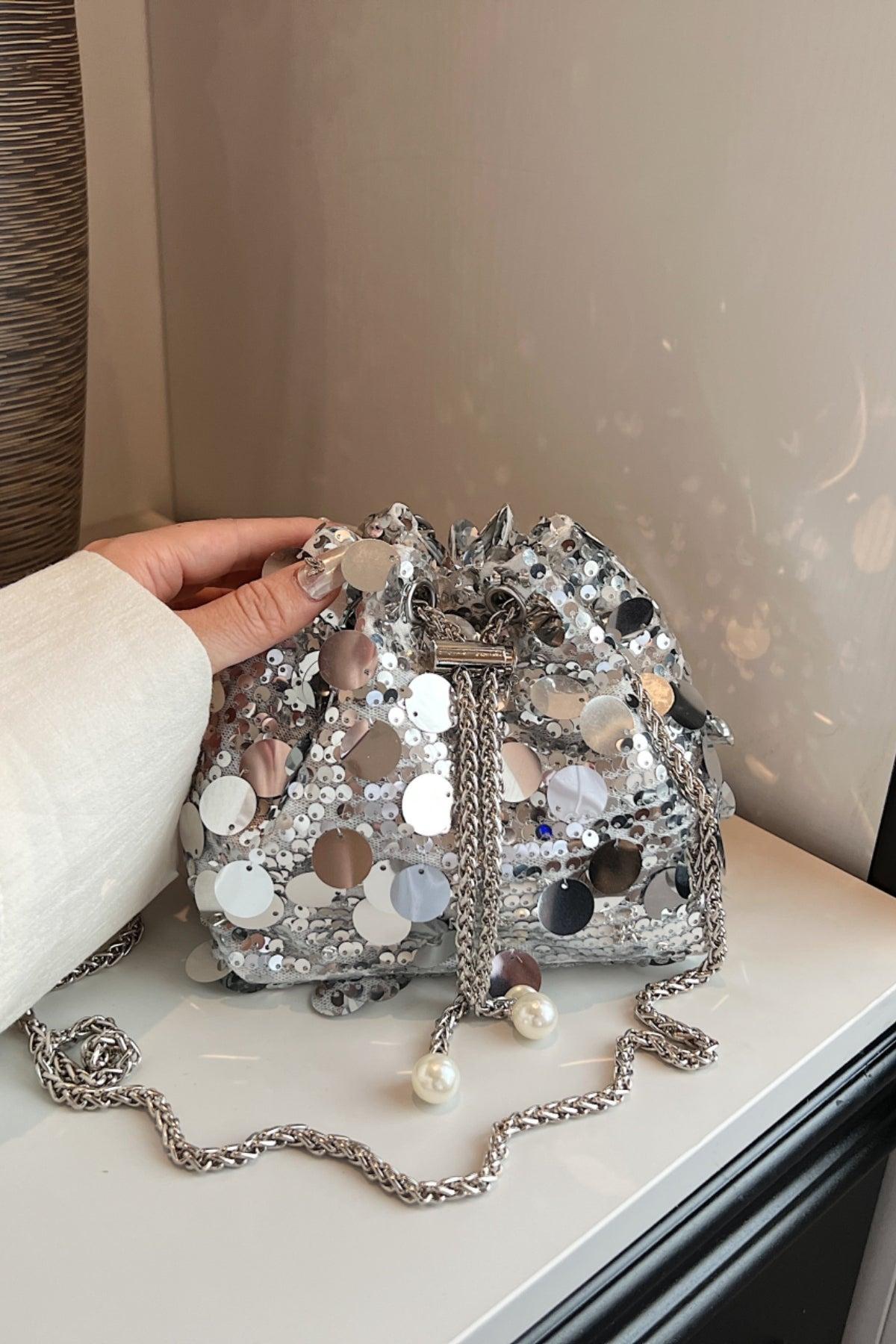 Drawstring Sequin Crossbody Bag Product Image