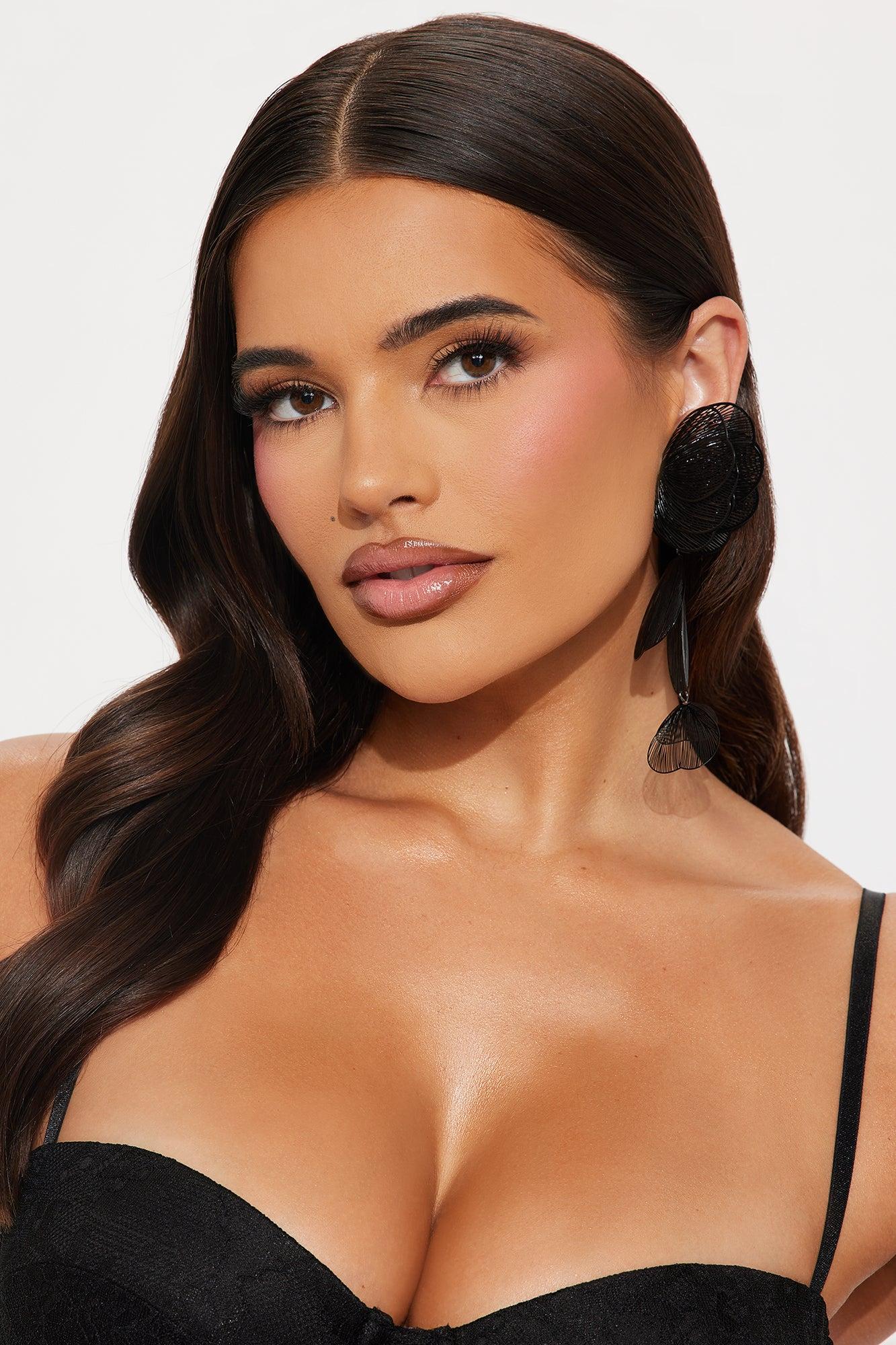 Valentina Floral Drop Earrings - Black Female Product Image