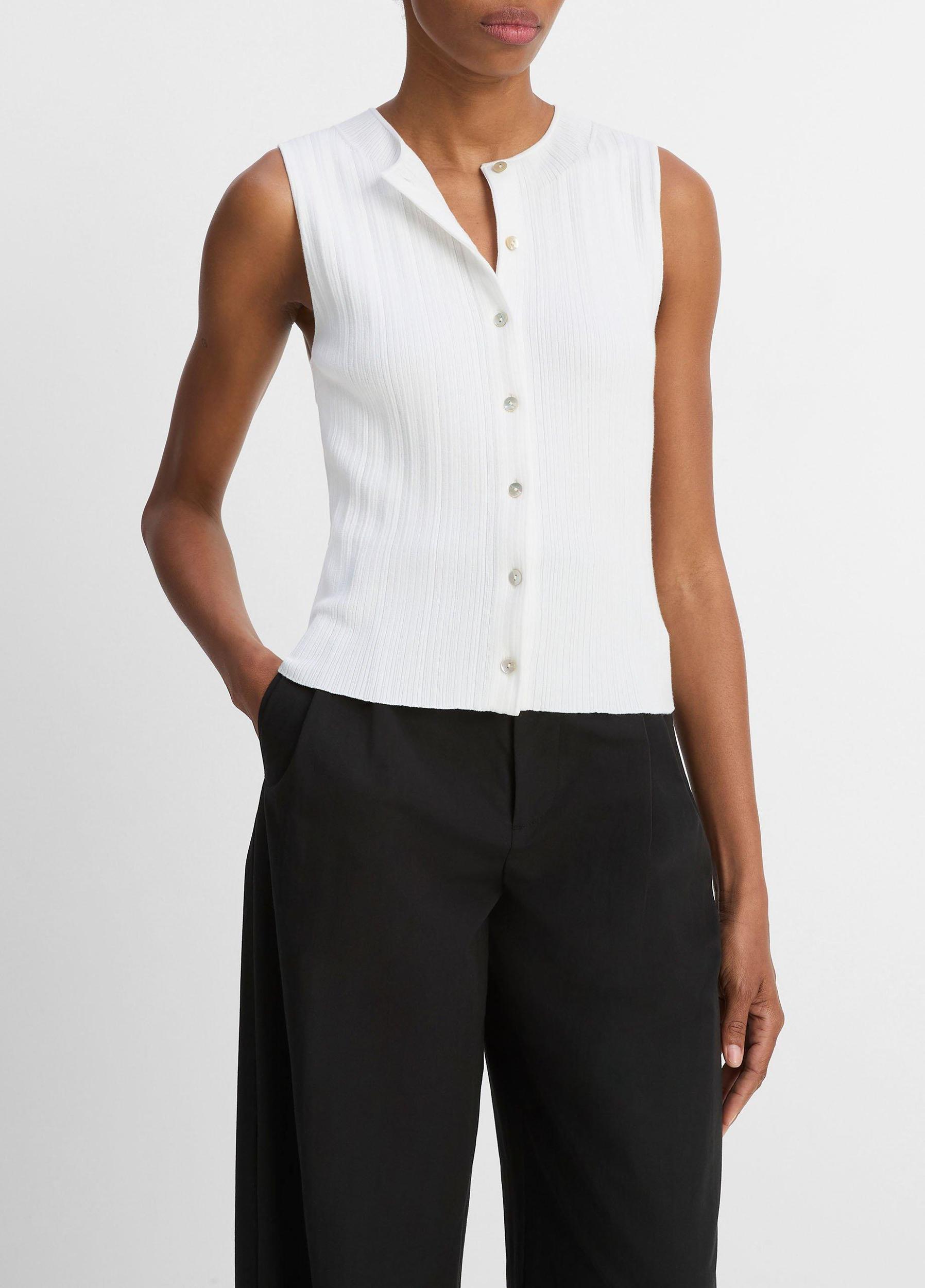 Ribbed Italian Cotton-Blend Button-Front Sweater Shell Product Image