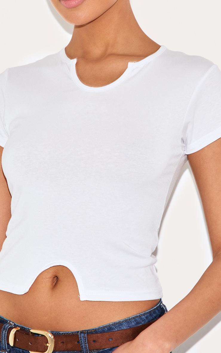 White Modal Cotton Notch Neck Split Hem T Shirt Product Image