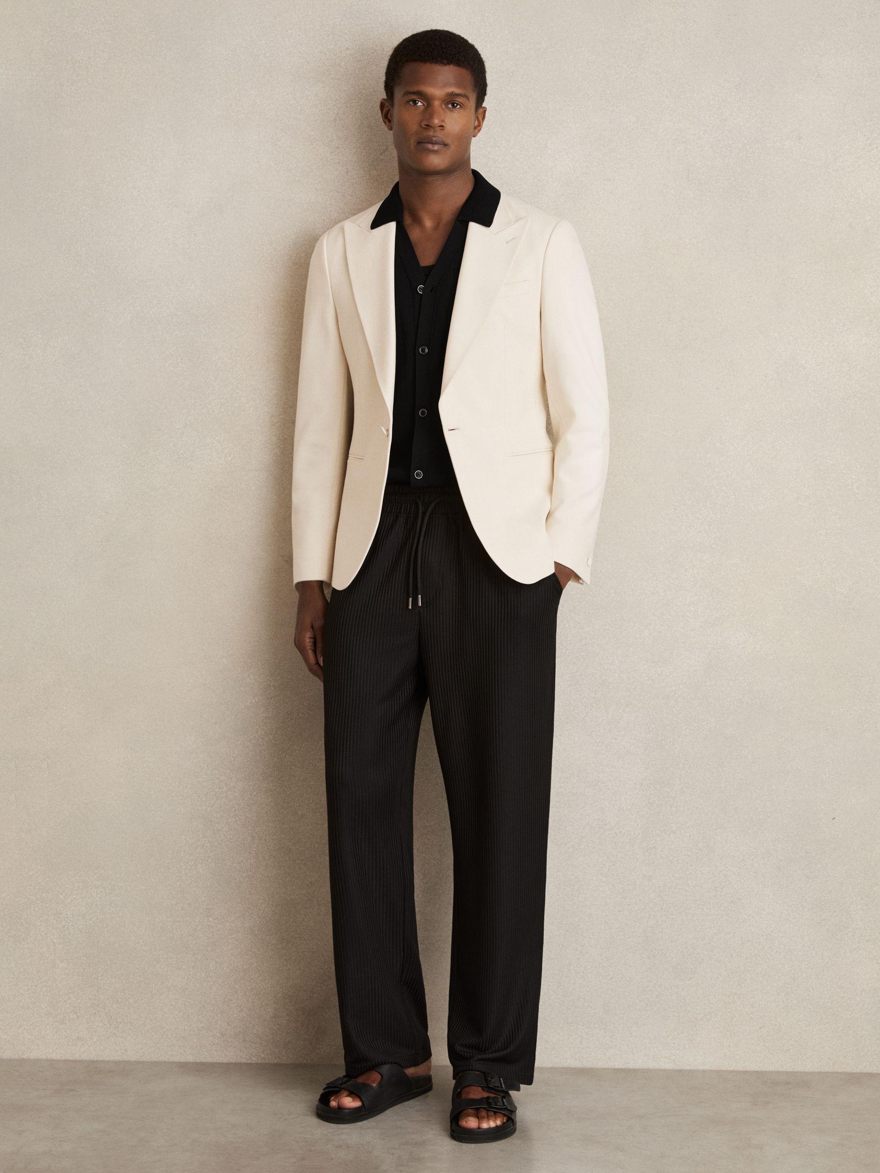 V-Neck Collar Textured-Knit Shirt in Black Product Image