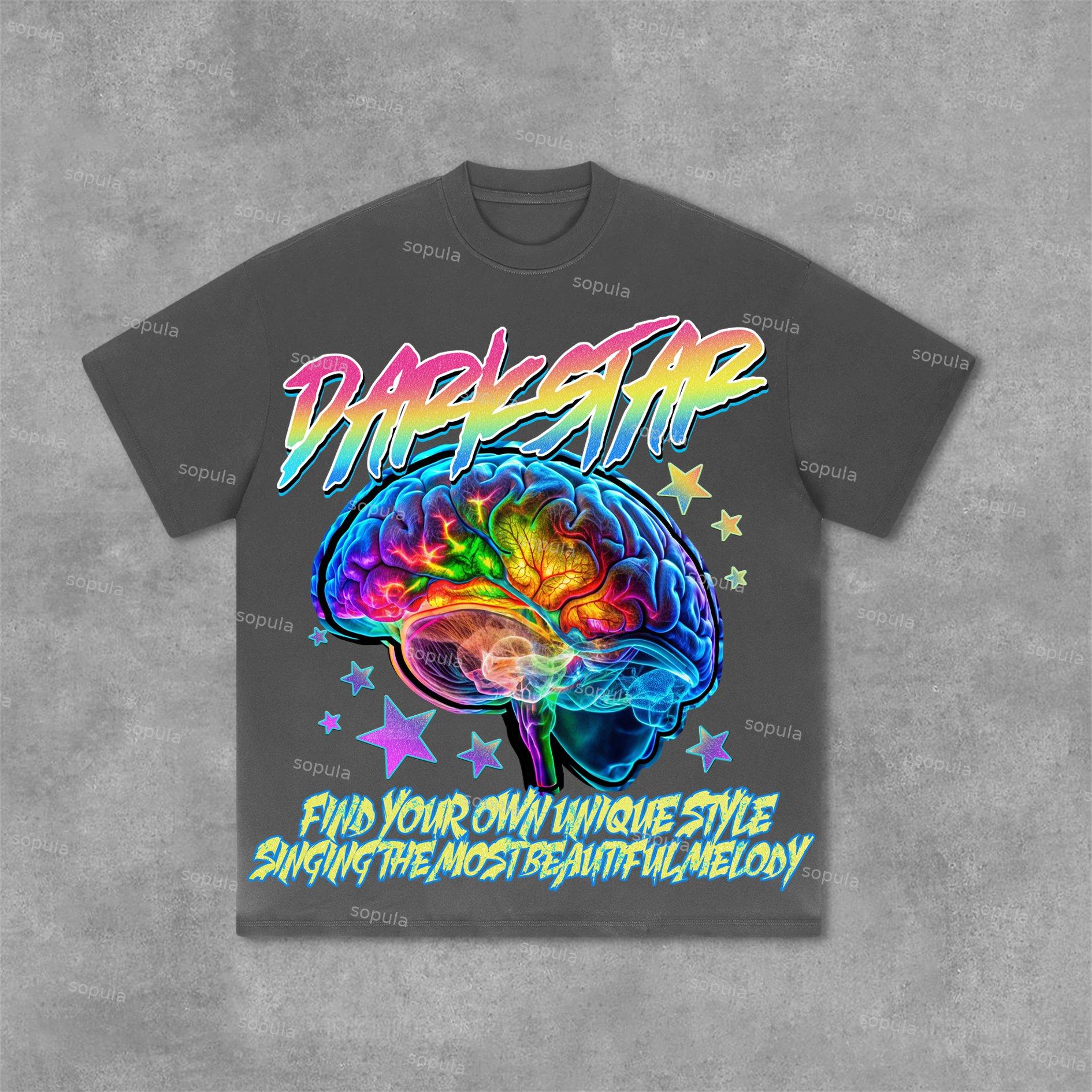 Sopula Darkstar Fun Color Brain Graphic Print Cotton T-Shirt Product Image