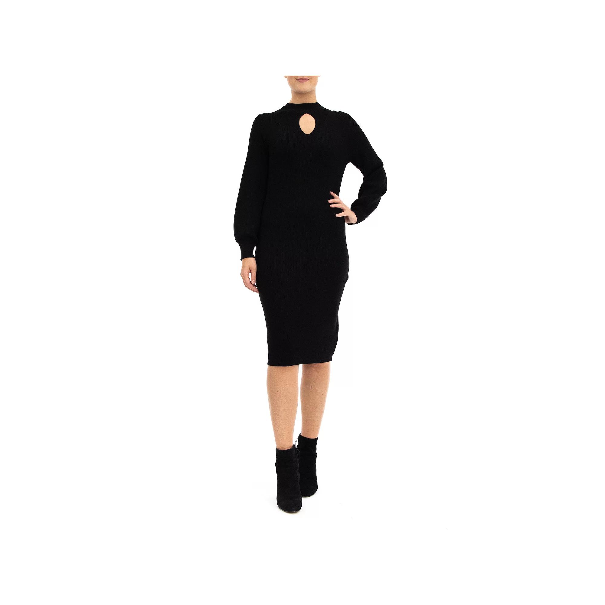 Women's Nina Leonard Keyhole Sweater Dress, Size: Medium, Black Product Image